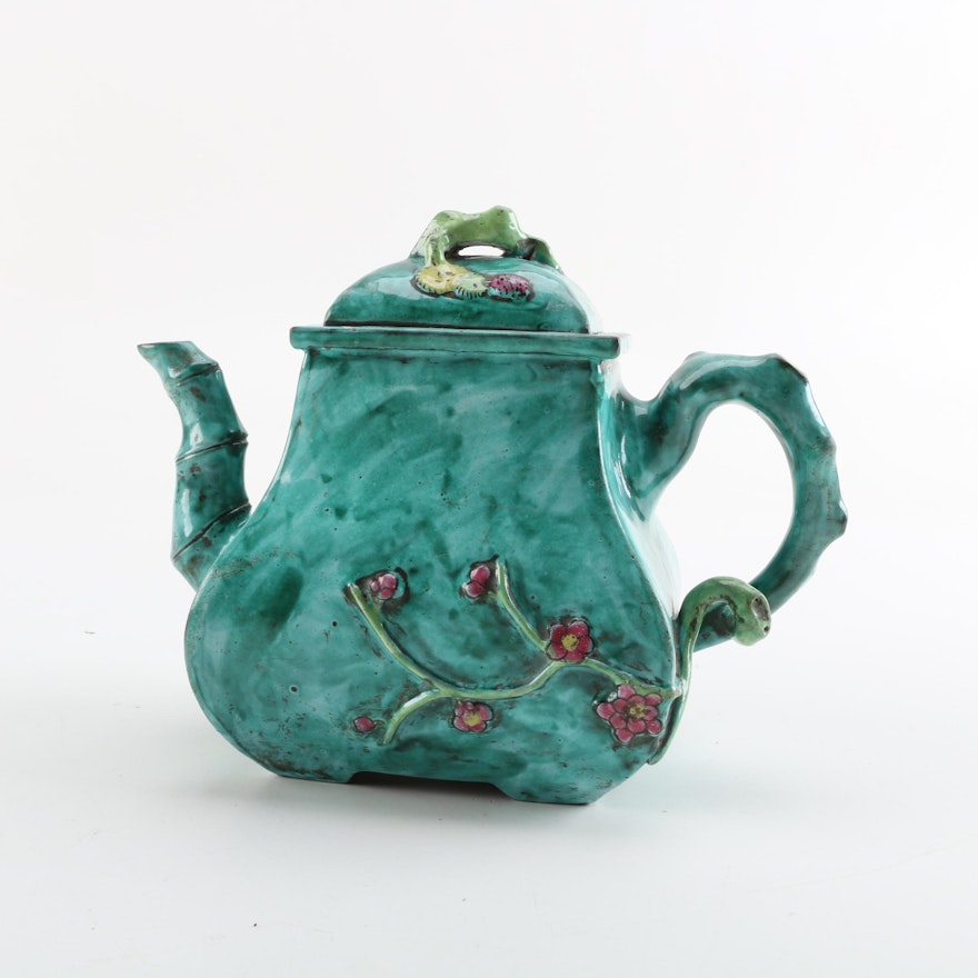 East Asian Majolica Style Earthenware Teapot