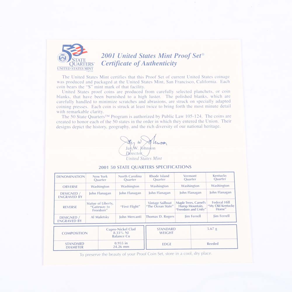 1999 United States Mint Proof Set and 2001 United States Mint Proof Set