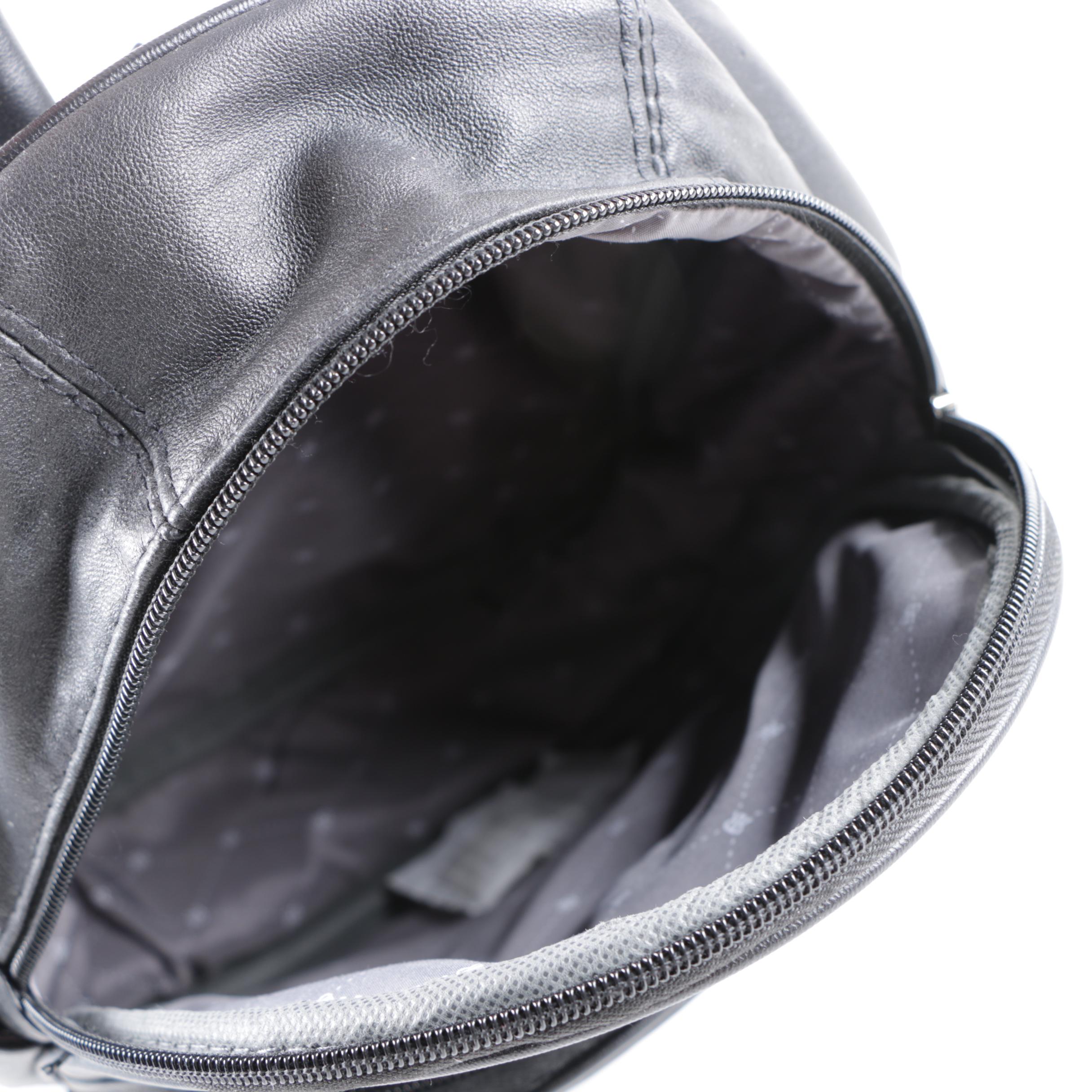 Black Leather Backpack and Blue Crossbody Bags