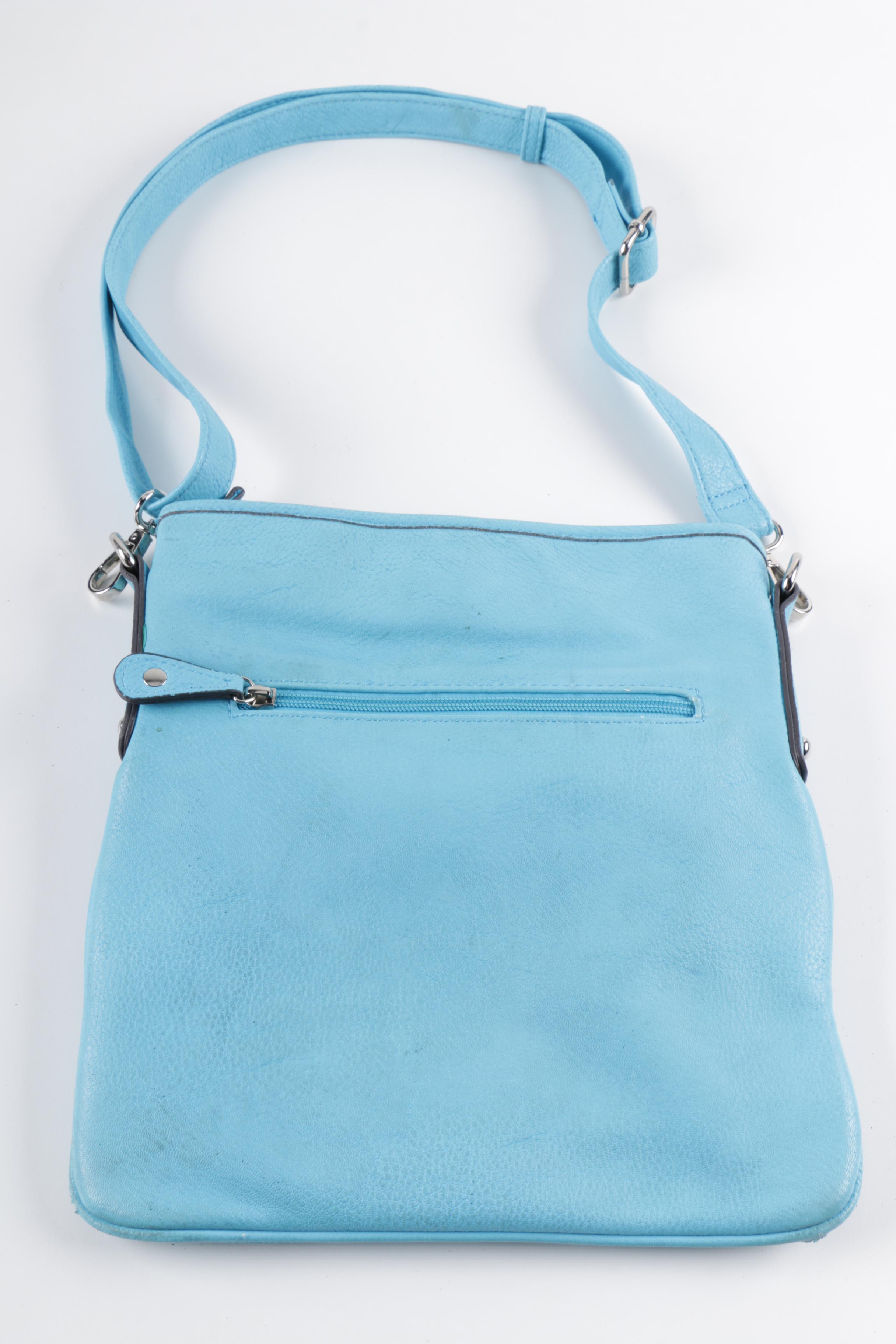 Black Leather Backpack and Blue Crossbody Bags