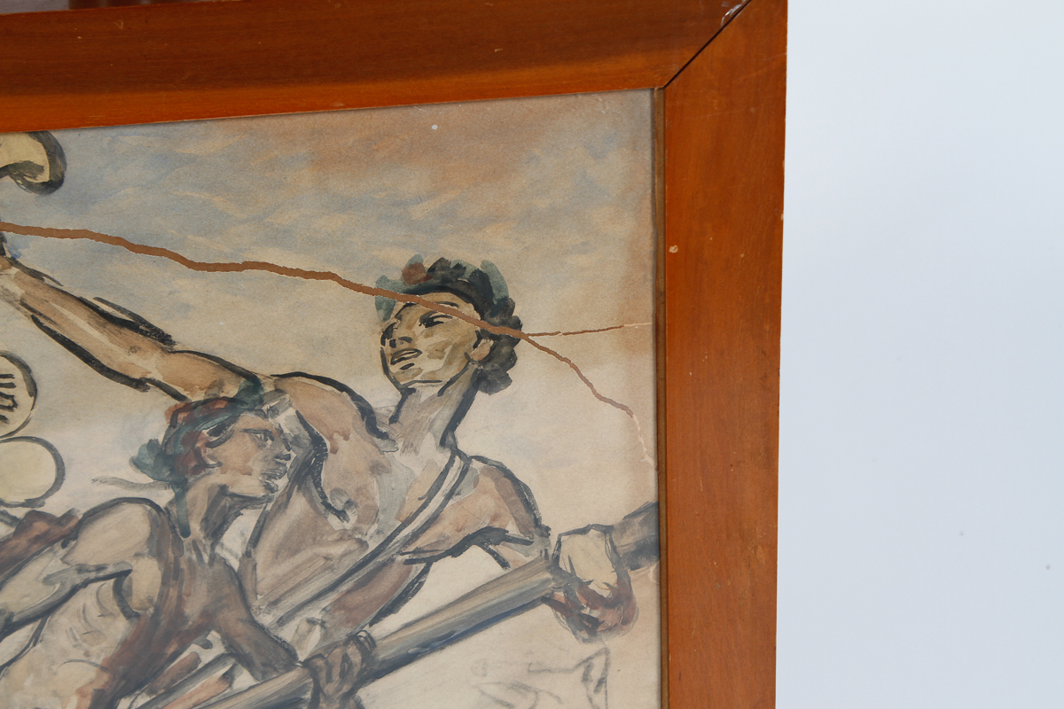 Sigurd Olrik Watercolor Painting of Greek Chariot Scene