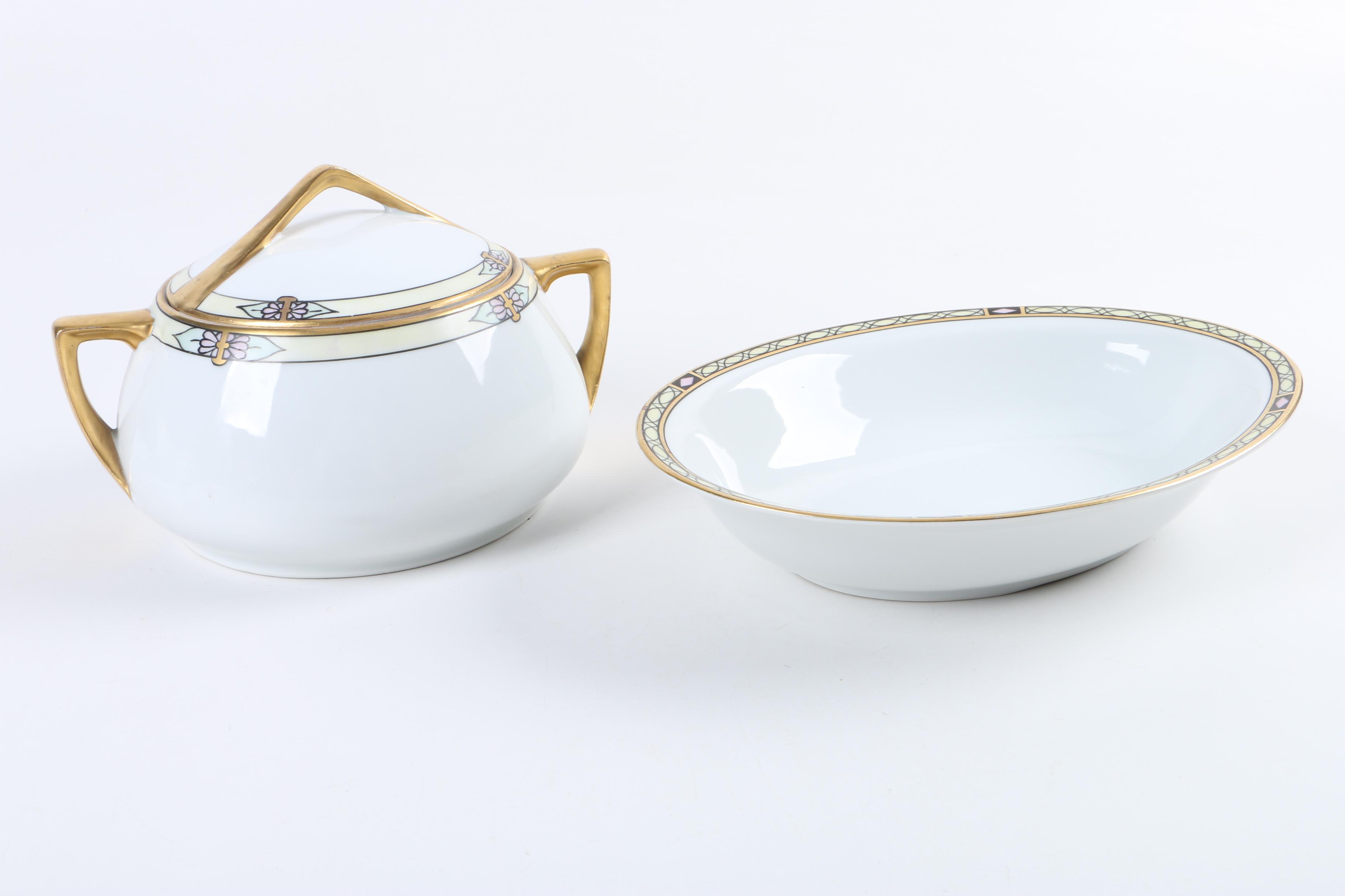 Vintage Art Deco Hand Painted Serveware from Nelda Mutual Art Studio