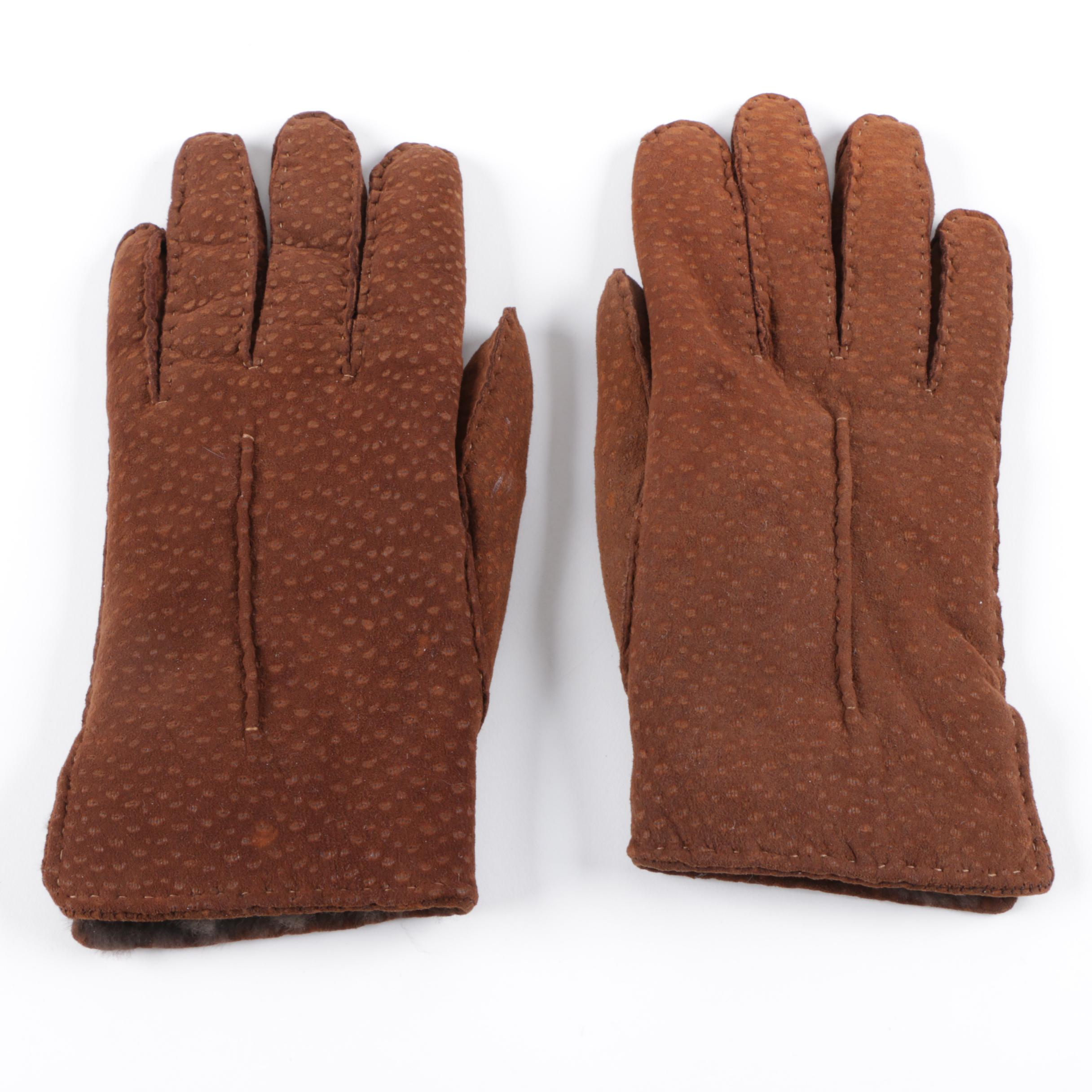 Brown Suede Gloves with Beaver Fur Lining