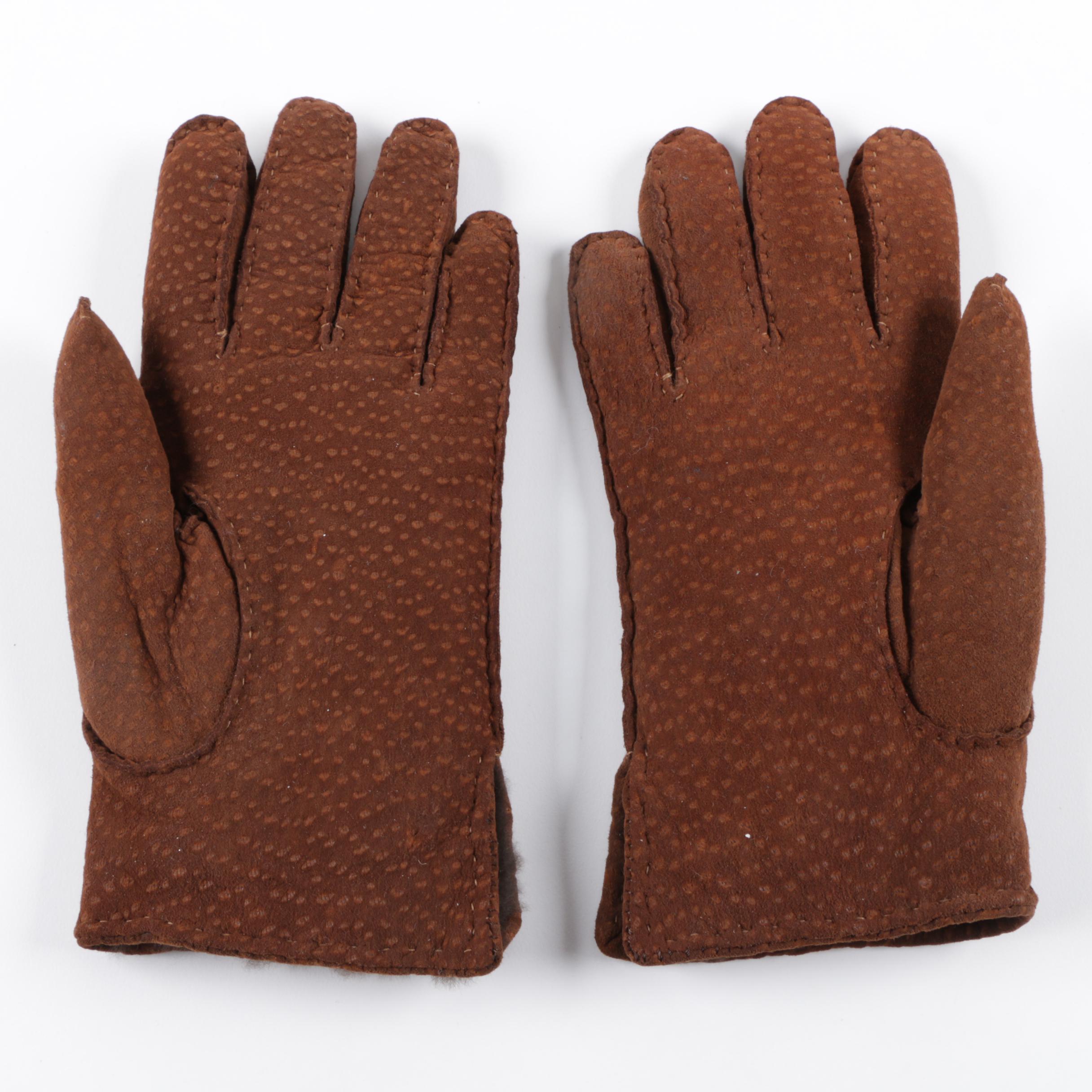 Brown Suede Gloves with Beaver Fur Lining