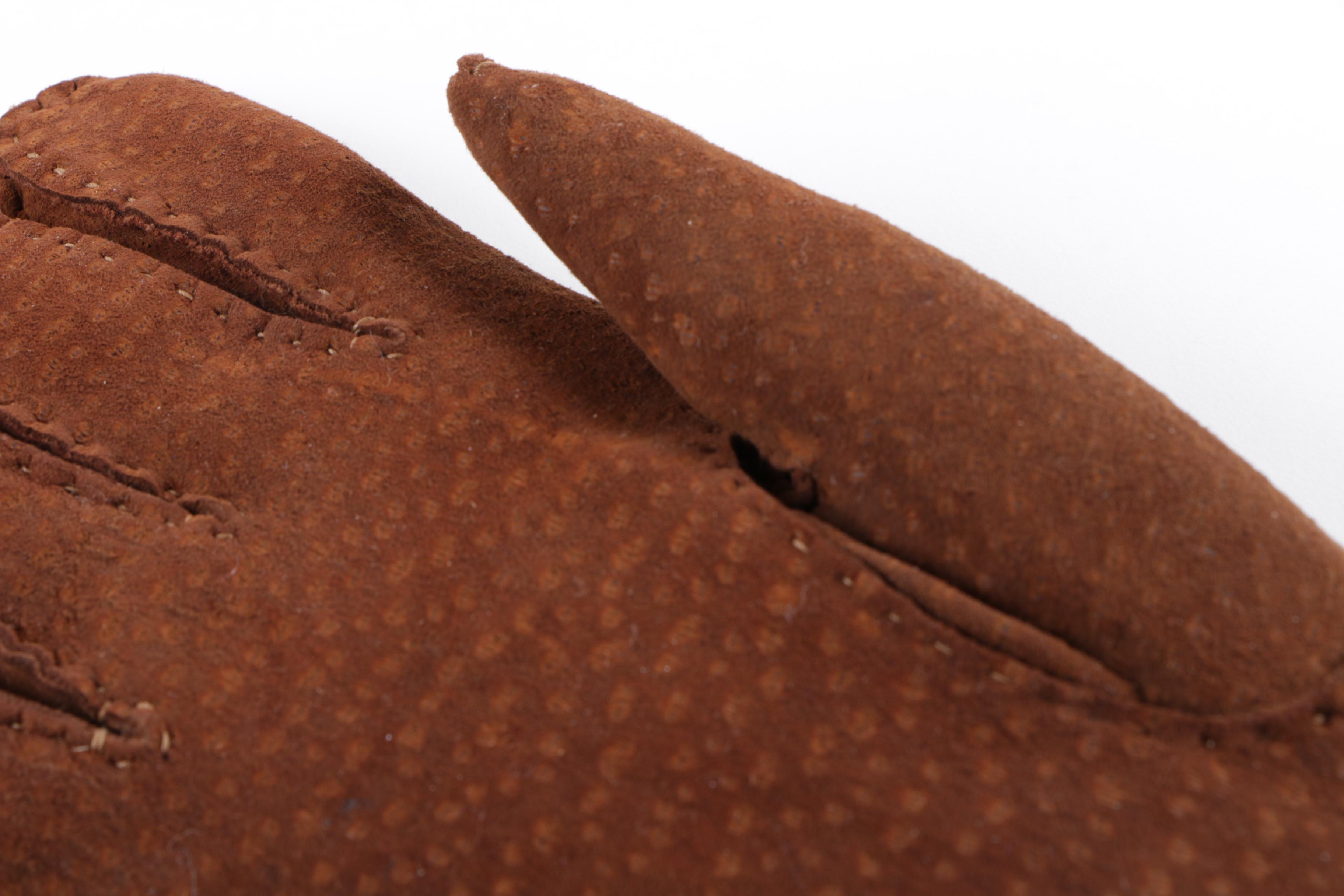 Brown Suede Gloves with Beaver Fur Lining