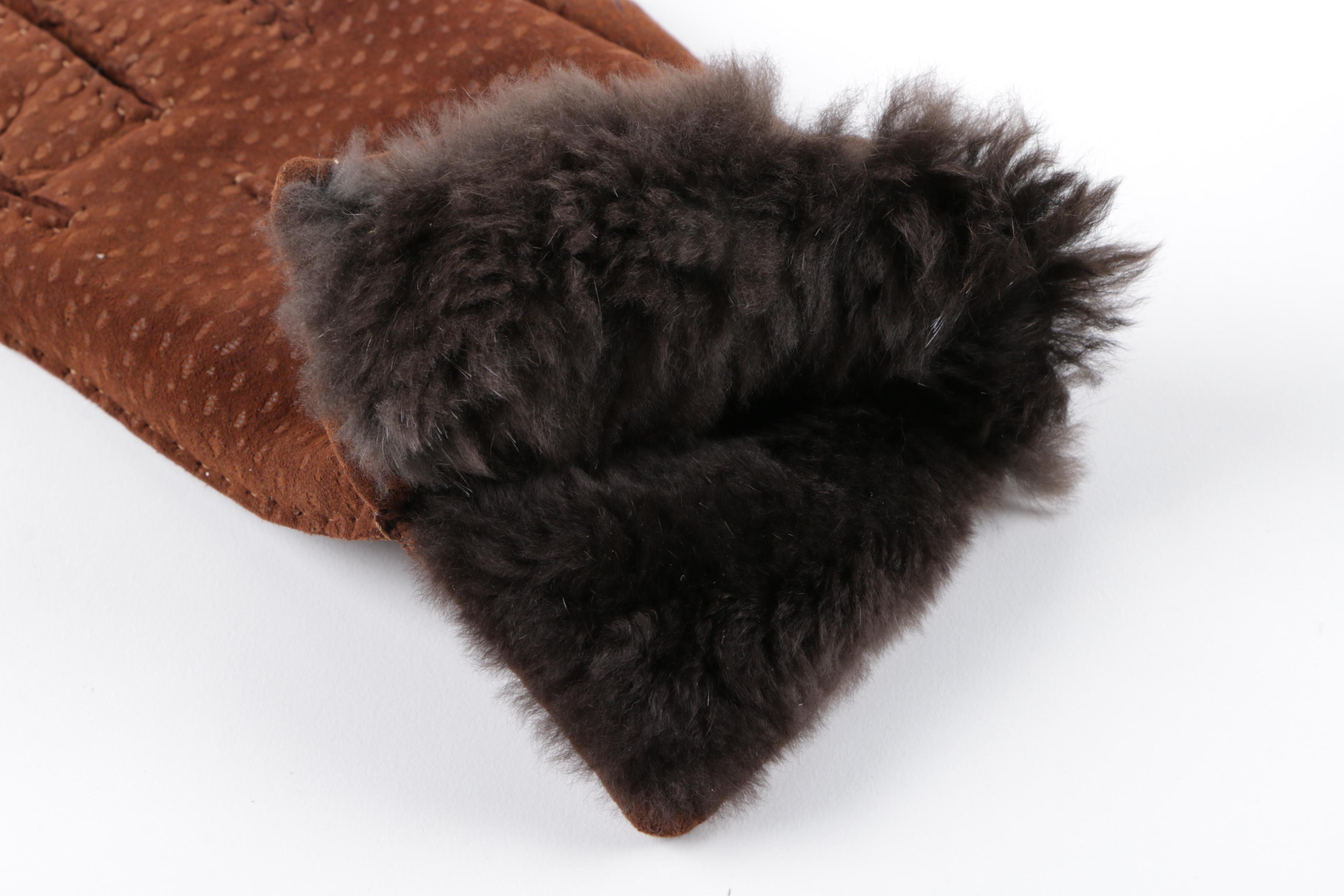 Brown Suede Gloves with Beaver Fur Lining