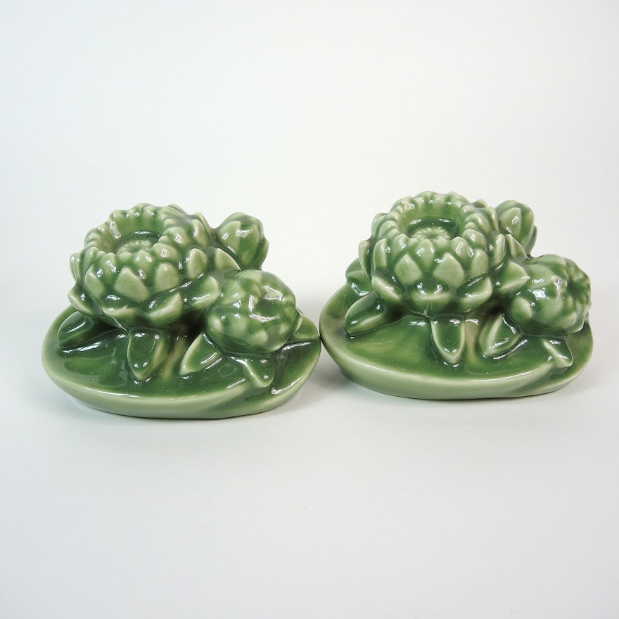 Rookwood Pottery Green Floral Bookends
