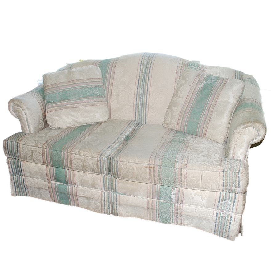 Camelback Loveseat with Foliate and Striped Upholstery