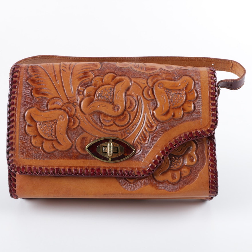 Vintage Gaitan Brown Tooled Leather Handbag