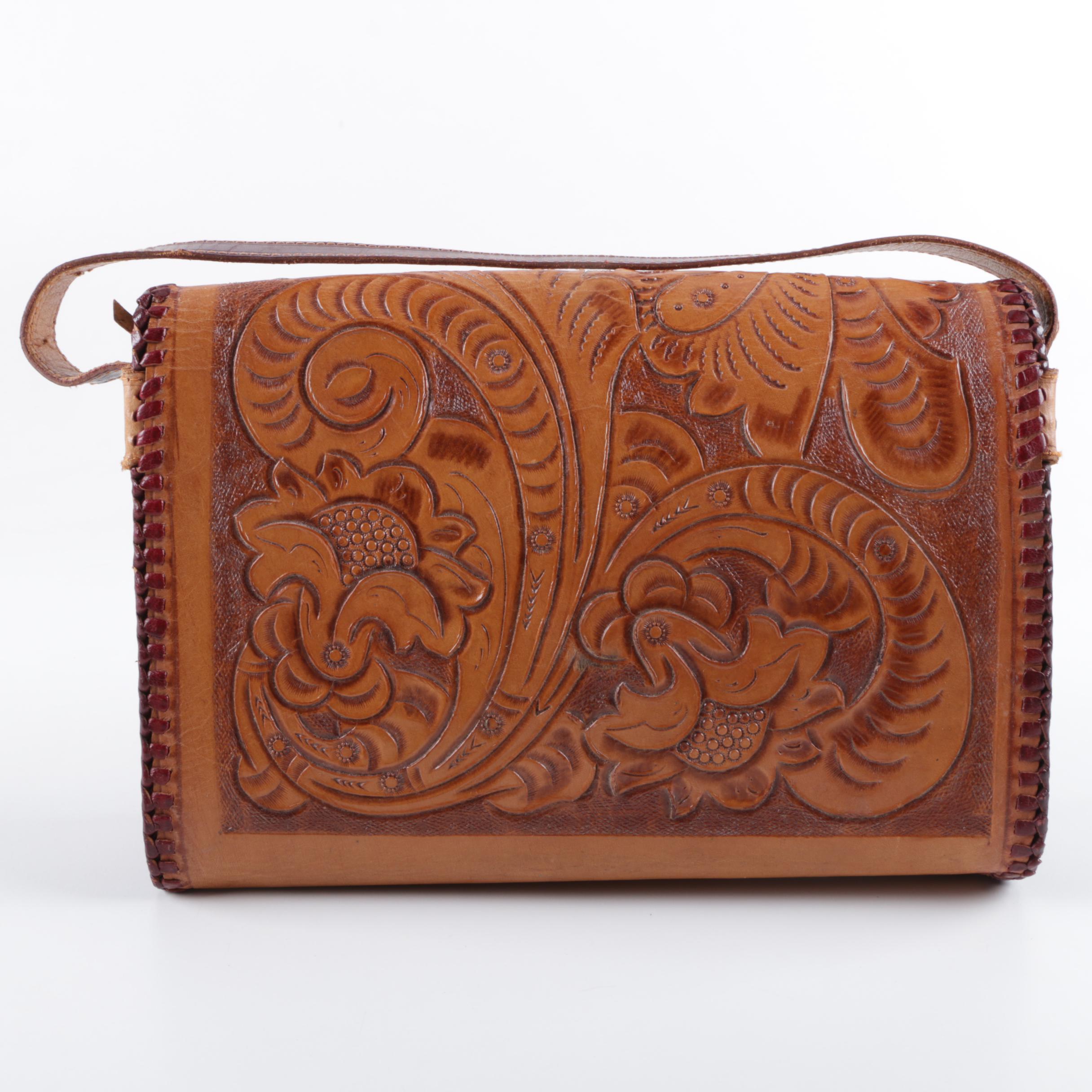 Vintage Gaitan Brown Tooled Leather Handbag