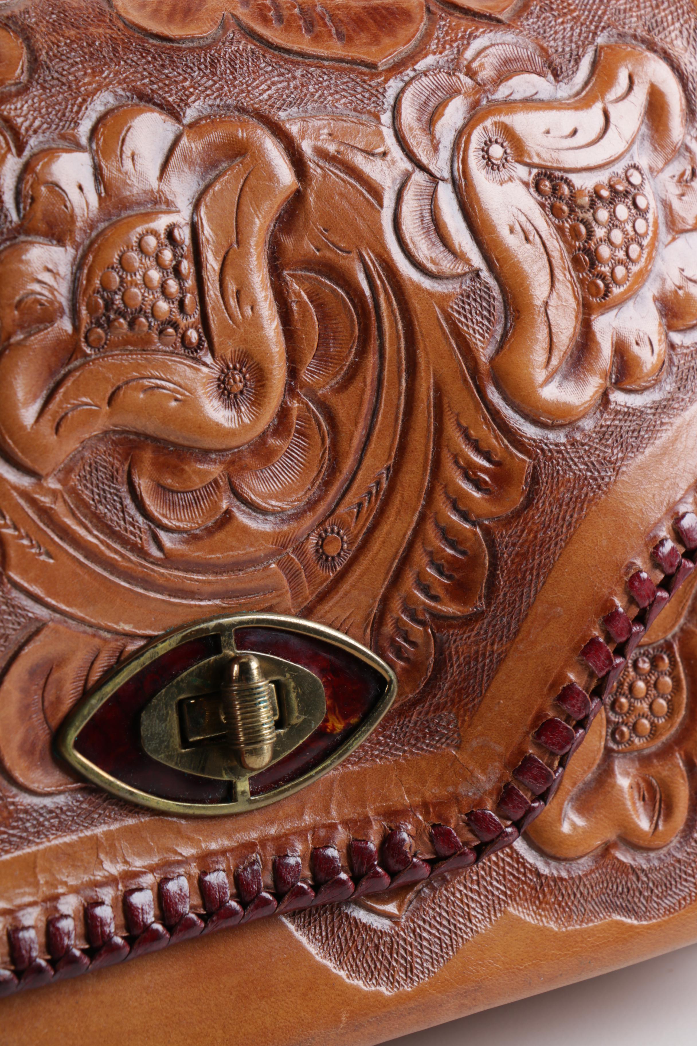 Vintage Gaitan Brown Tooled Leather Handbag