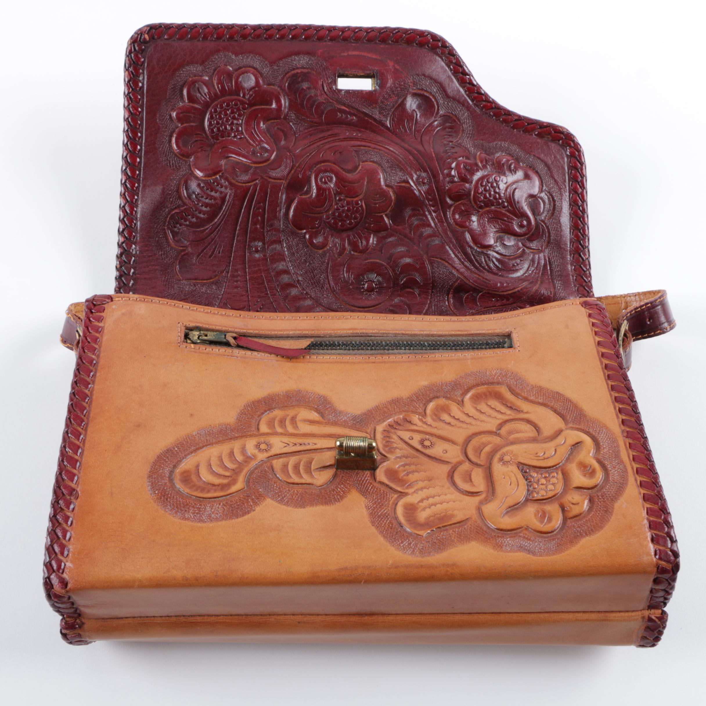 Vintage Gaitan Brown Tooled Leather Handbag