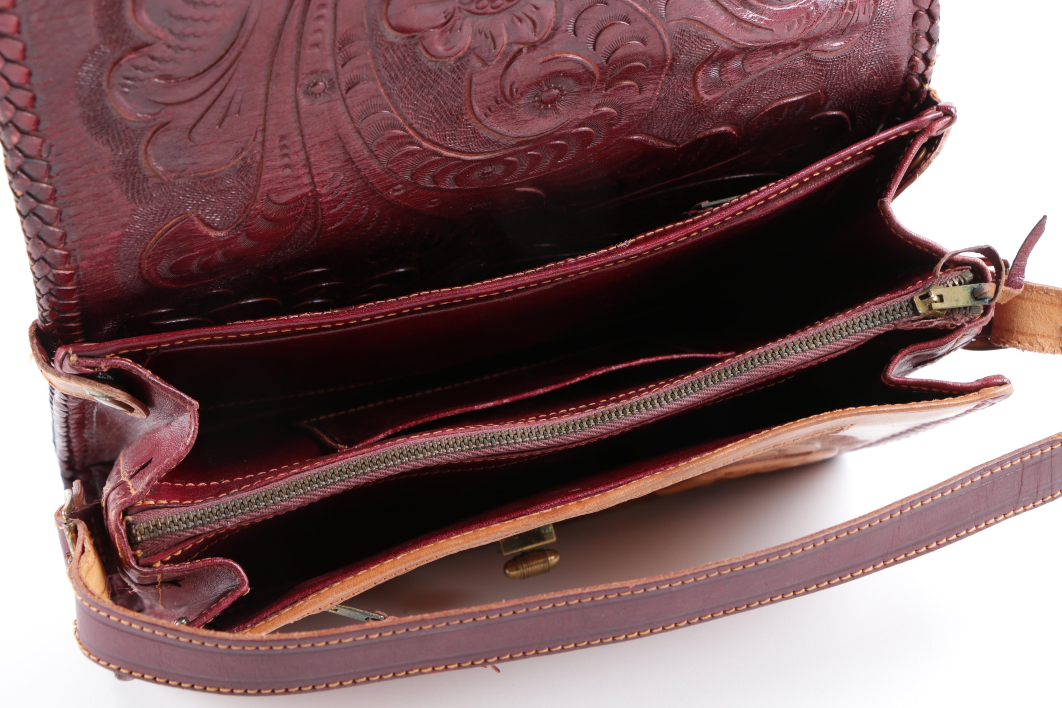 Vintage Gaitan Brown Tooled Leather Handbag