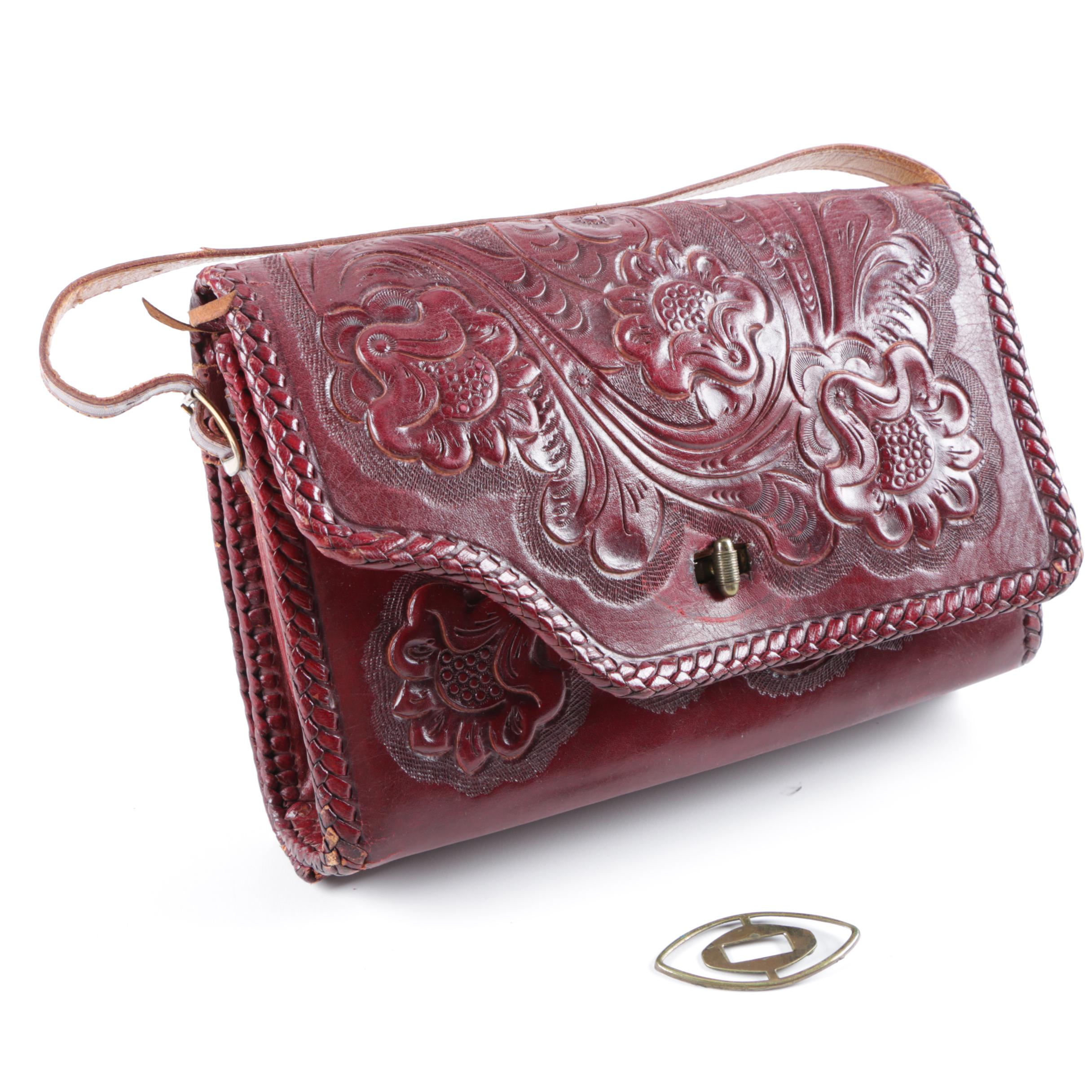 Vintage Gaitan Brown Tooled Leather Handbag