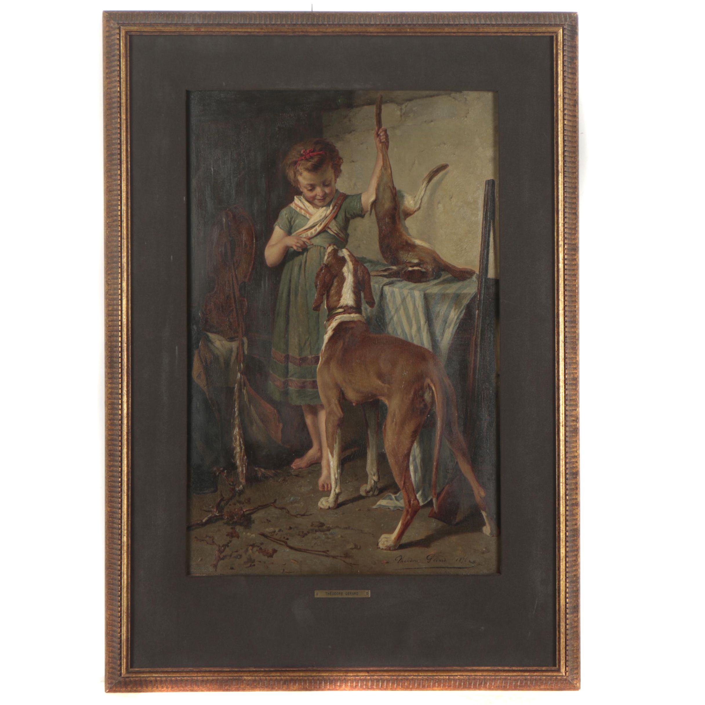 Theodore Gerard Oil Painting of a Girl Holding a Rabbit
