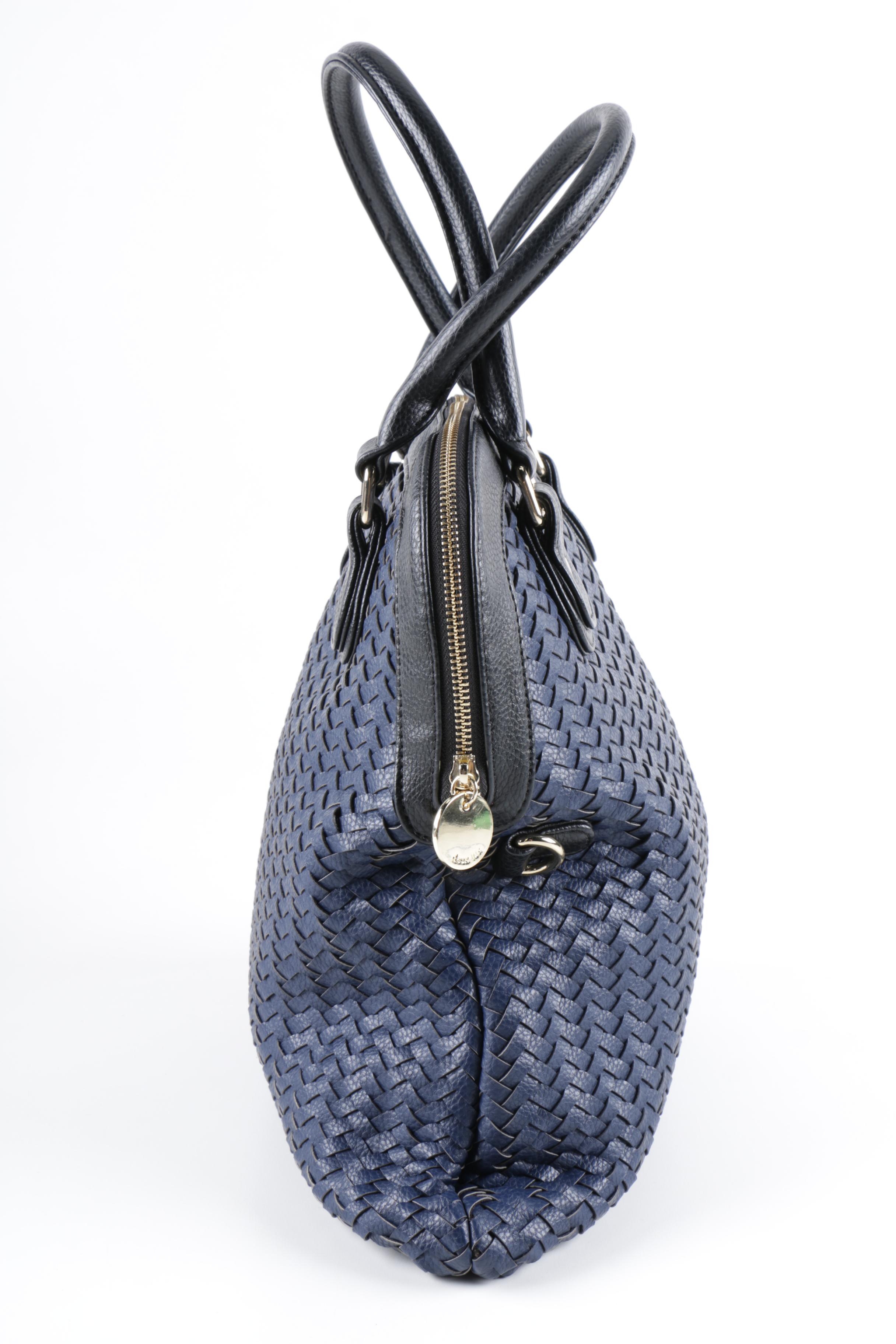Deux Lux Blue Woven Leather Handbag