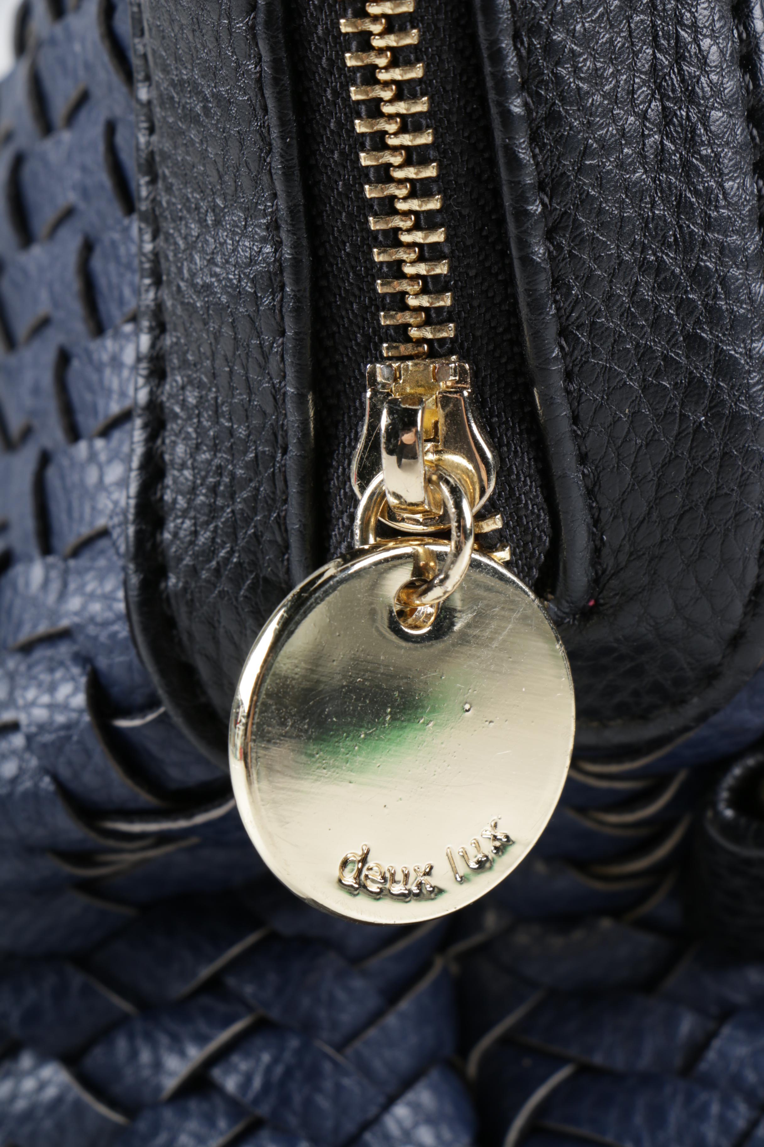 Deux Lux Blue Woven Leather Handbag