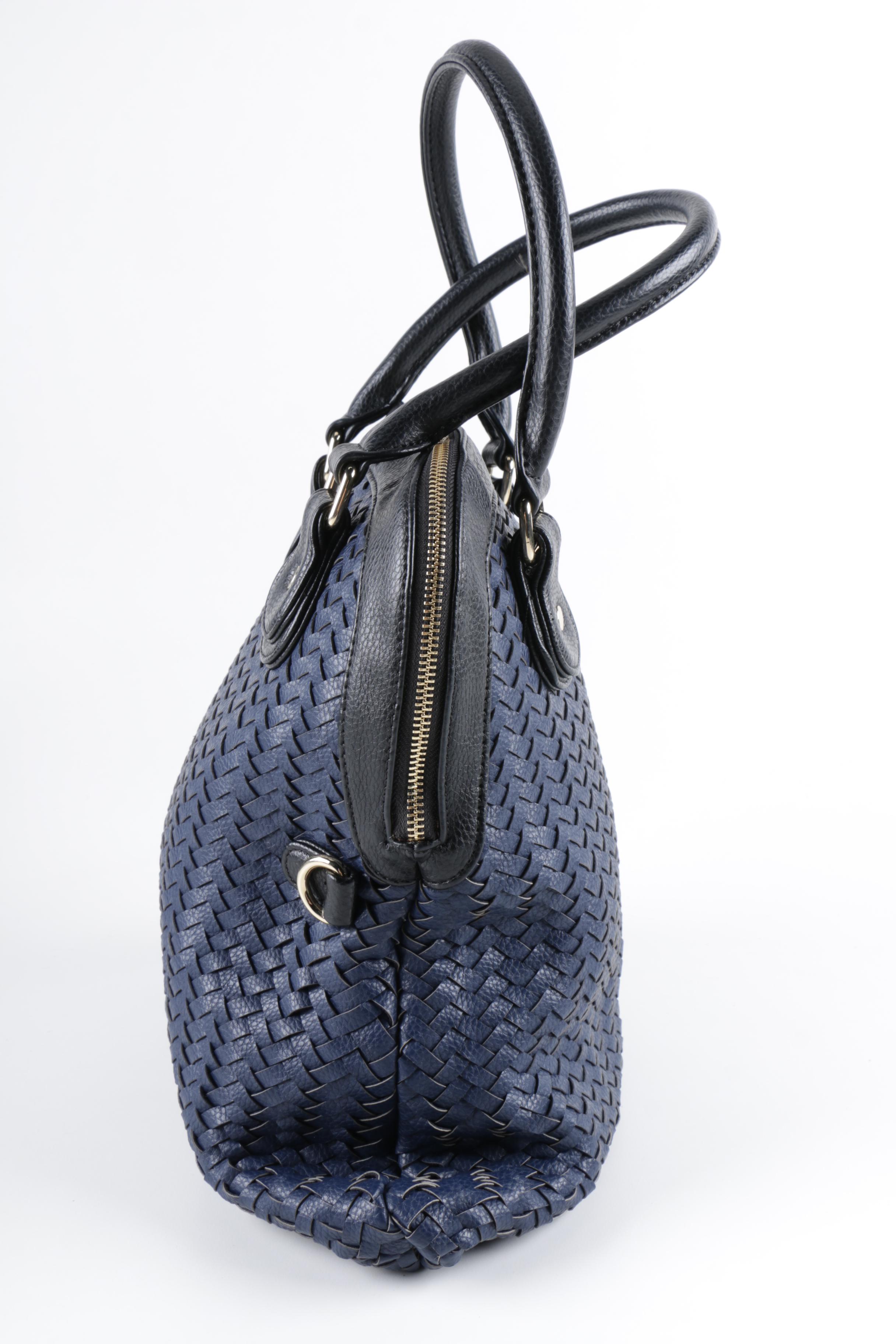 Deux Lux Blue Woven Leather Handbag
