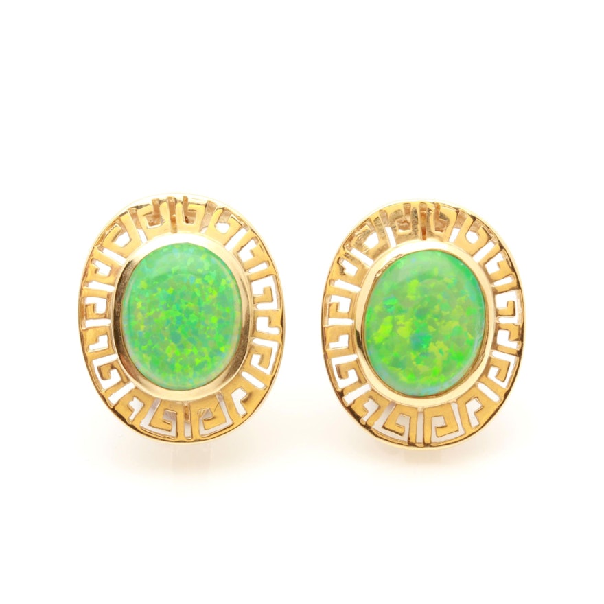 14K Yellow Gold Synthetic Opal Earrings