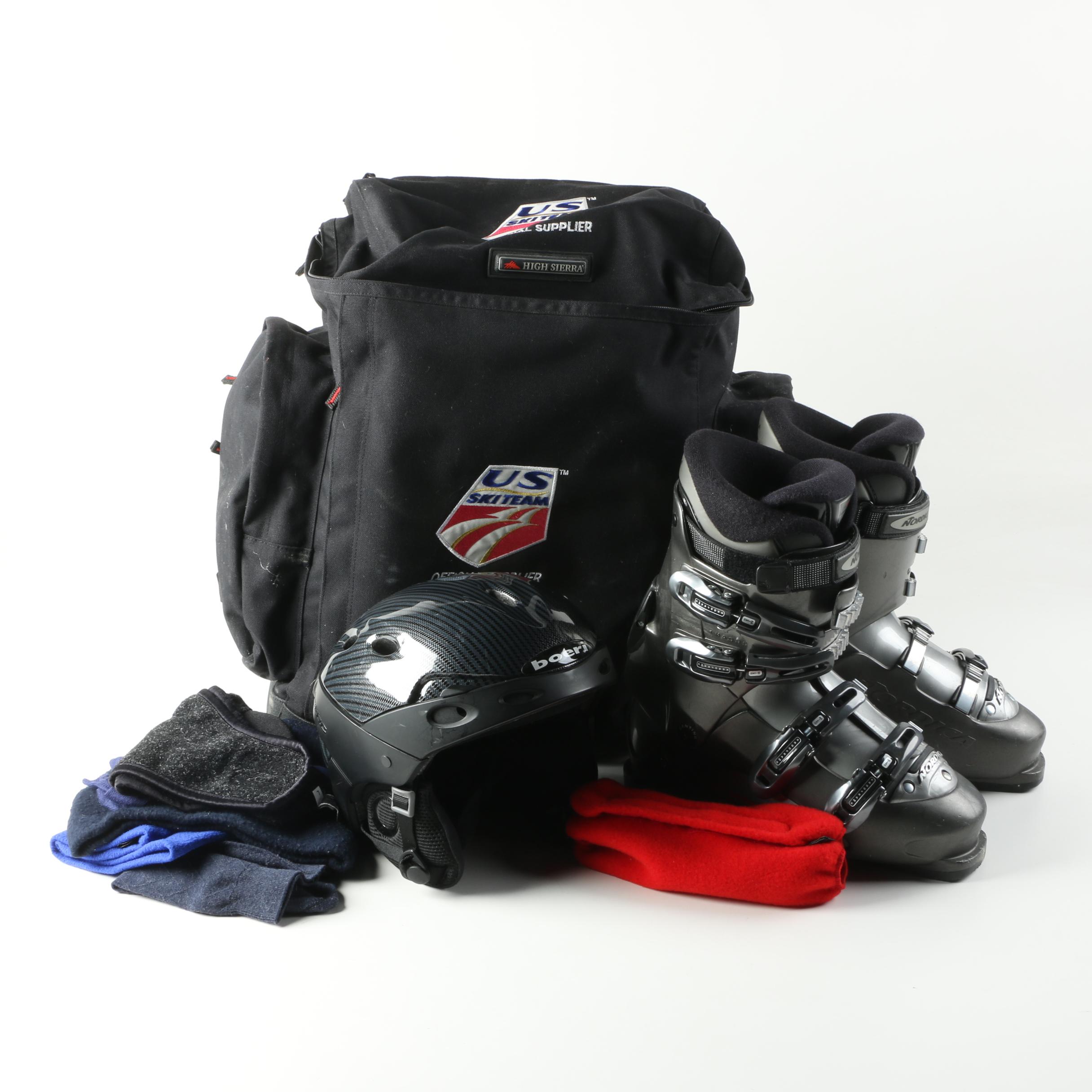 Ski Accessories Including Nodica Ski Boots and Boeri Helmet