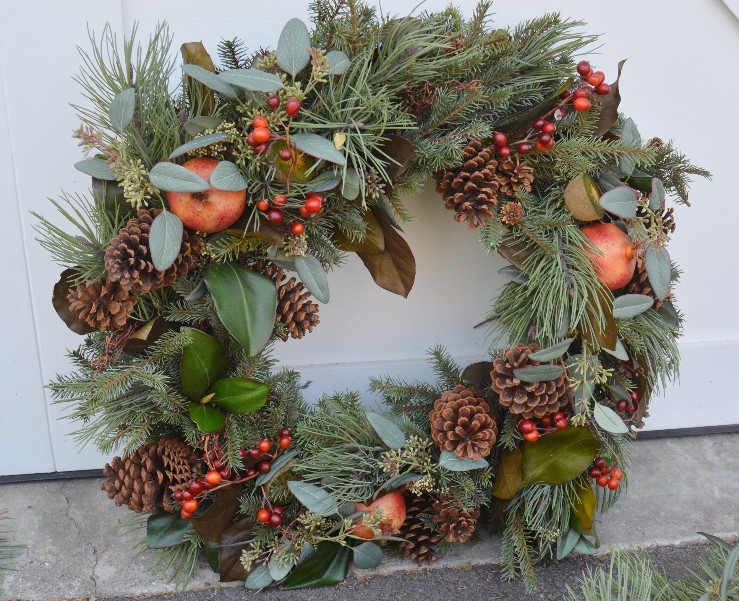Botanical Wreath and Faux Garland With Fruit