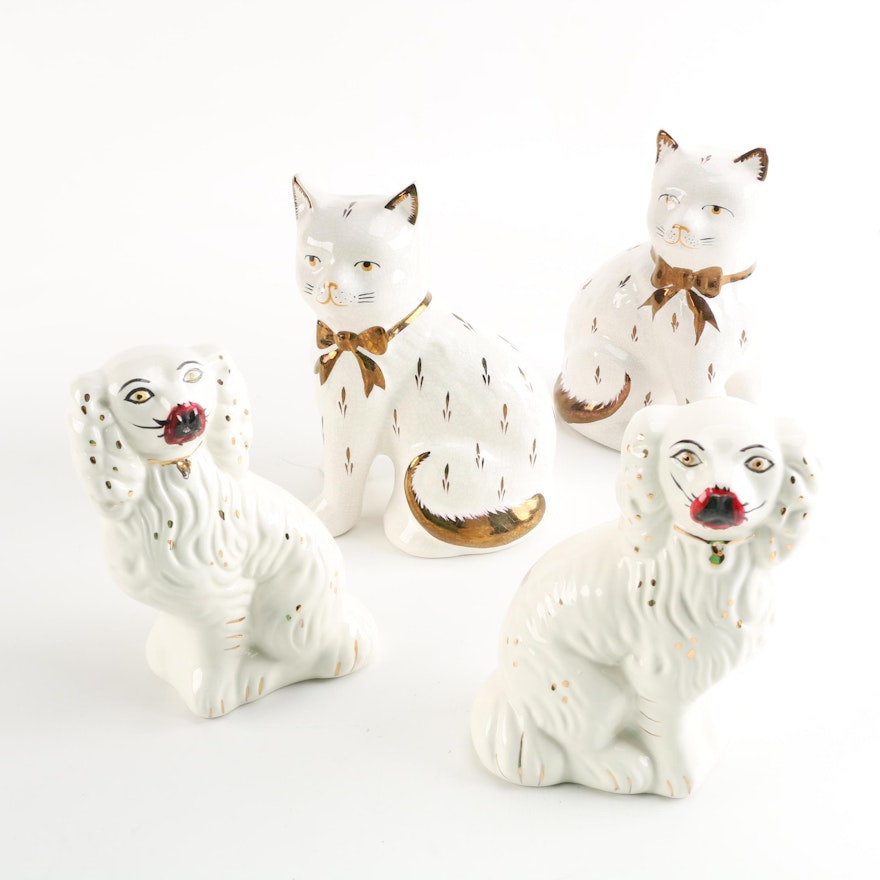 Staffordshire Style Porcelain Dog and Cat Figurines