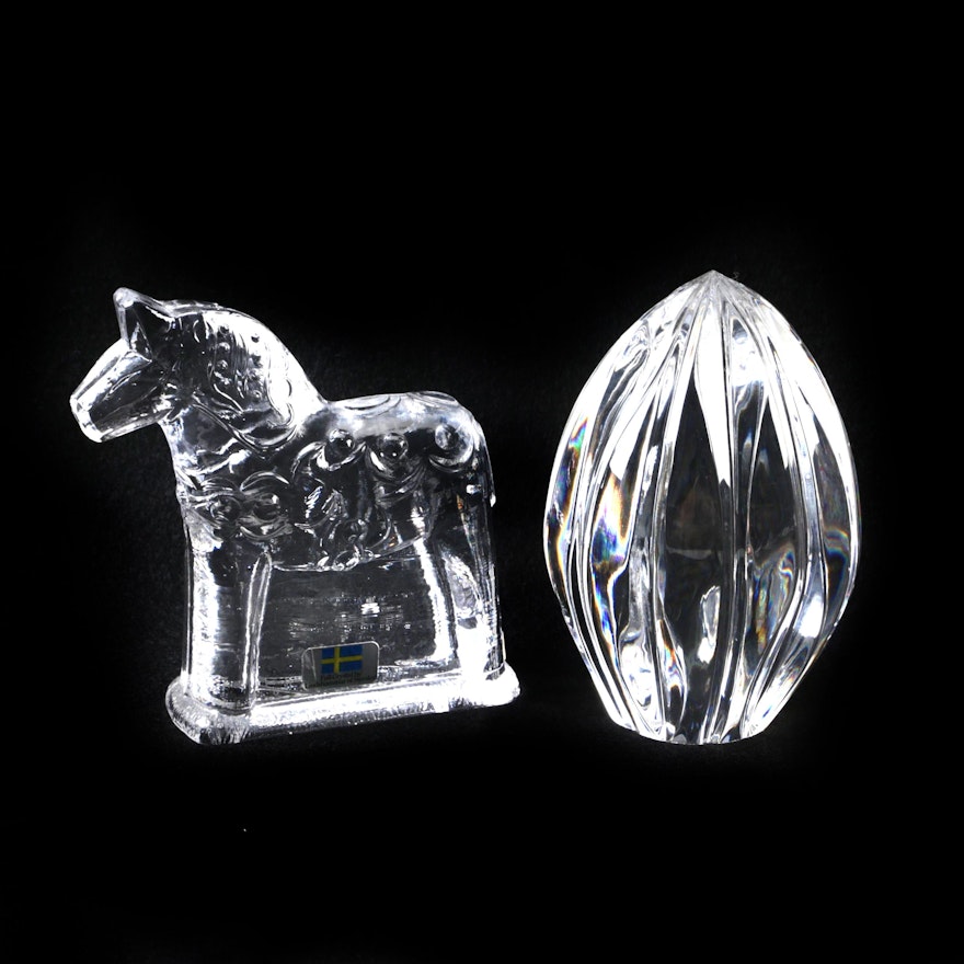 Lindshammar of Sweden Crystal "Dala" Horse and Paperweight