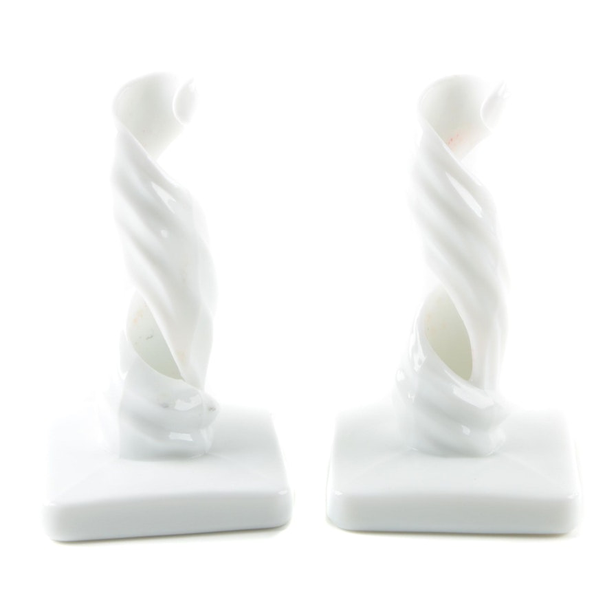 Twisted Milk Glass Candle Holders