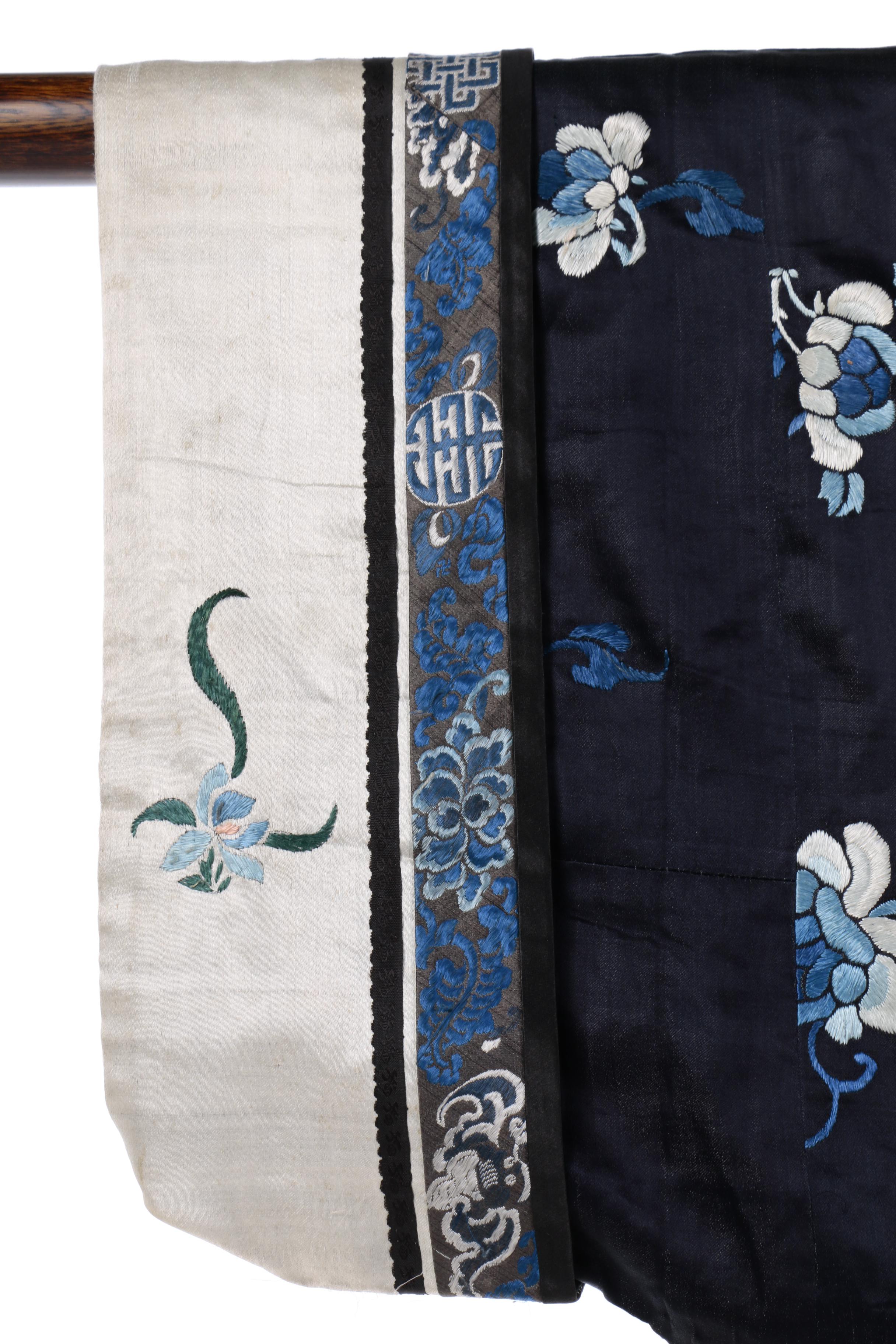 Chinese Qing Dynasty Embroidered Jacket and Wood Hanging Rod with Tassels