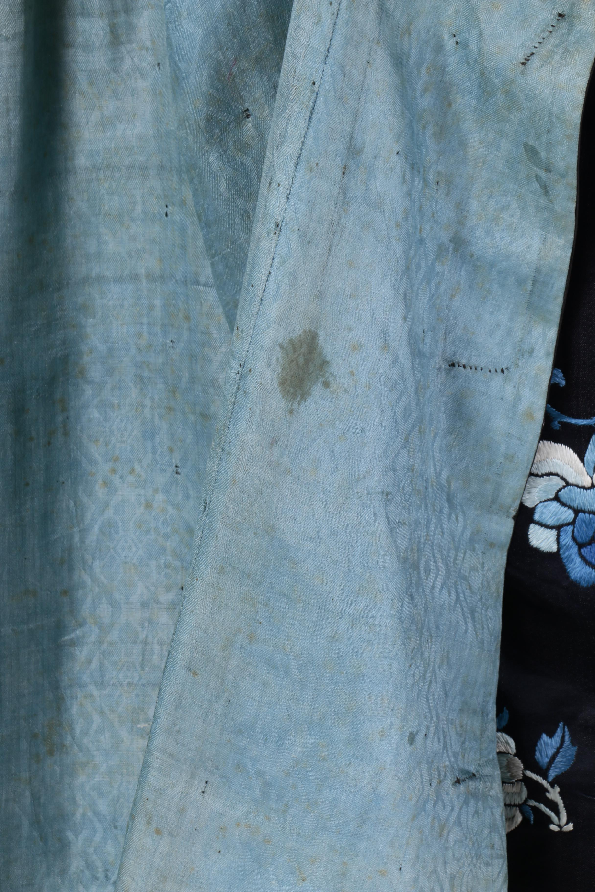 Chinese Qing Dynasty Embroidered Jacket and Wood Hanging Rod with Tassels