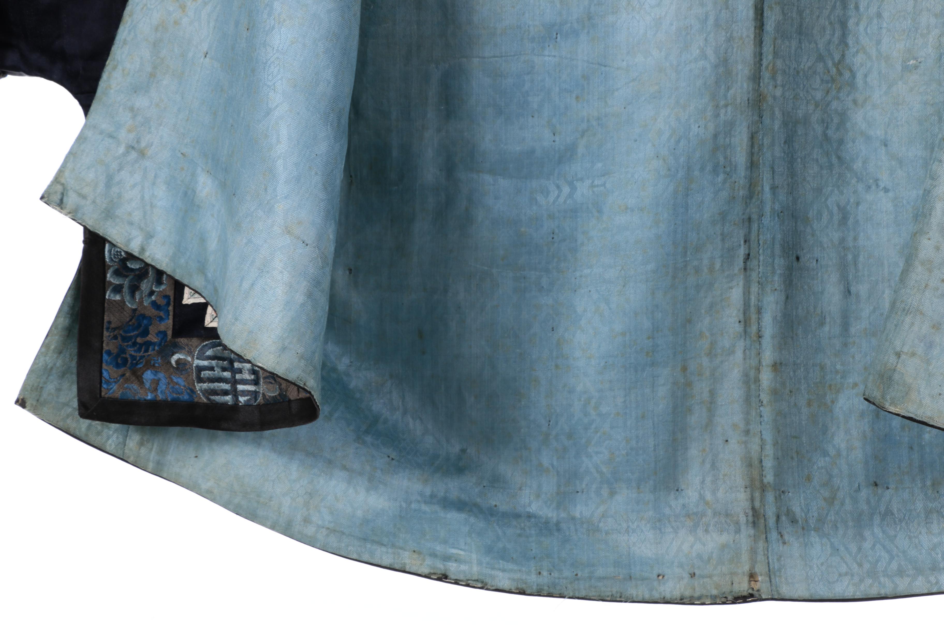 Chinese Qing Dynasty Embroidered Jacket and Wood Hanging Rod with Tassels