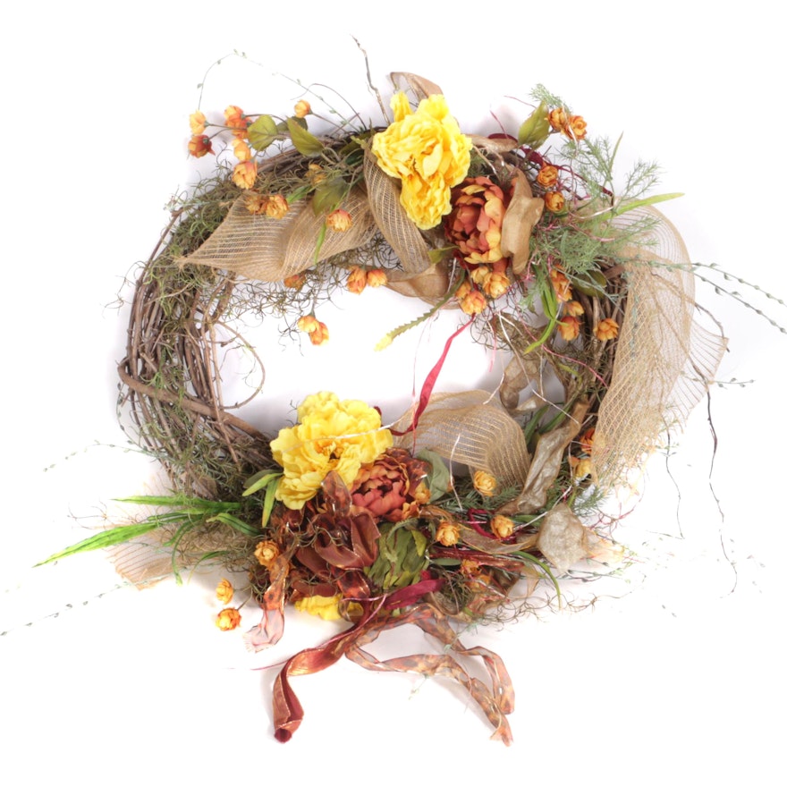 Faux Spring Blossoms and Wrapped Vine Wreath