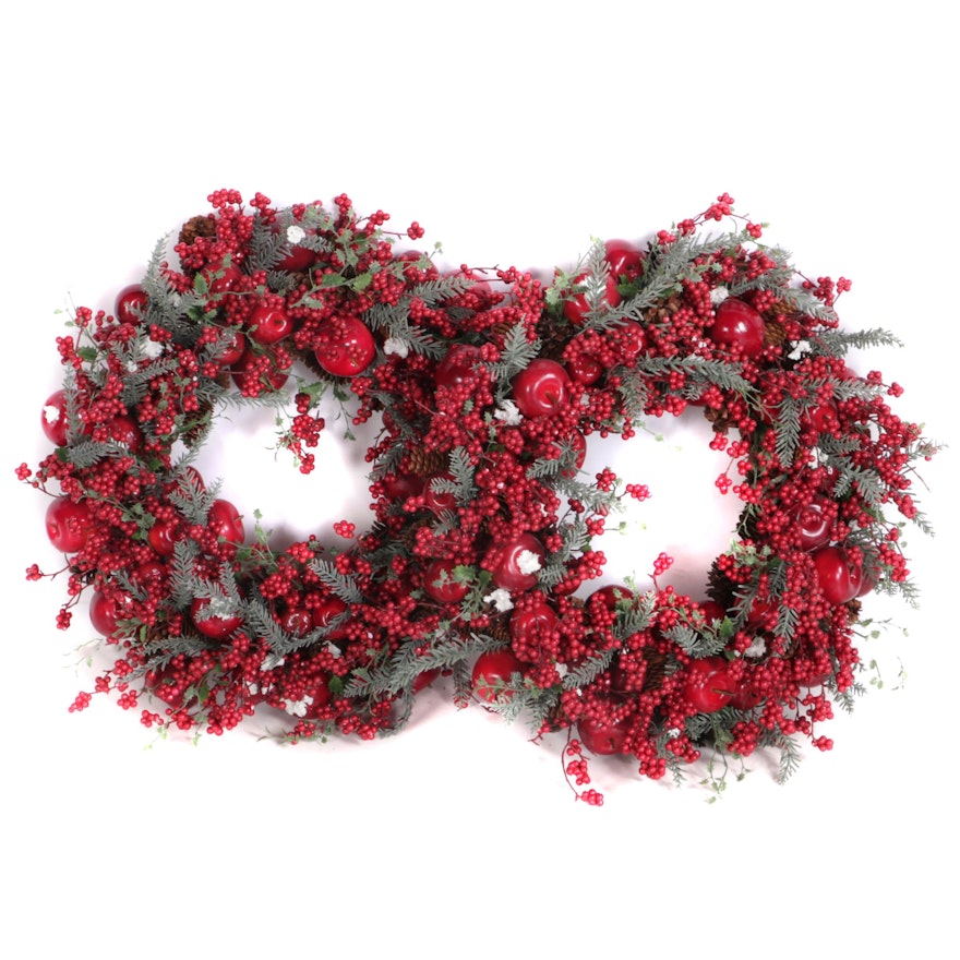 Faux Red Apple and Berry Motif Christmas Wreaths