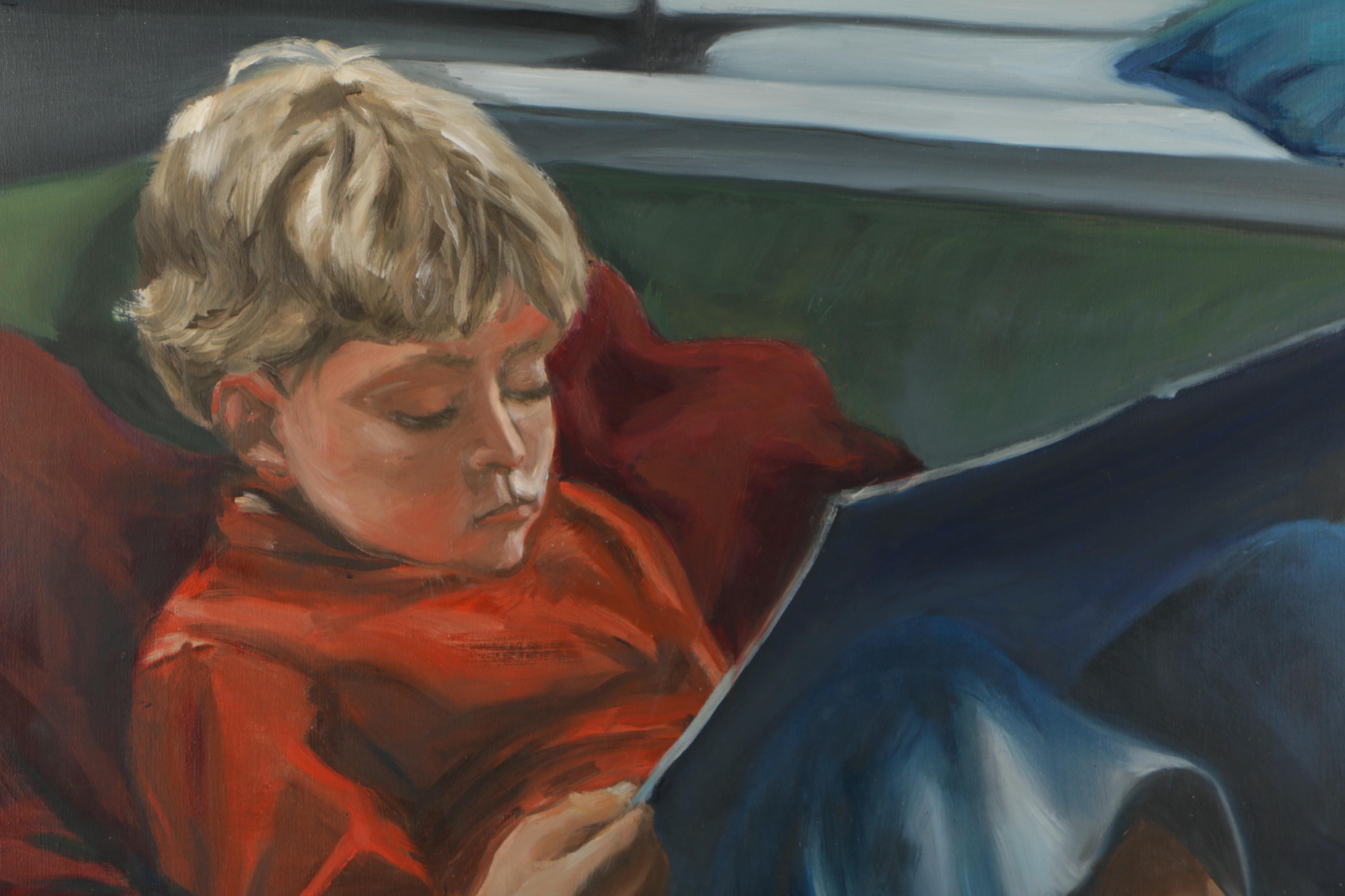R. Kleinsteuber Oil Painting of Reading Boy