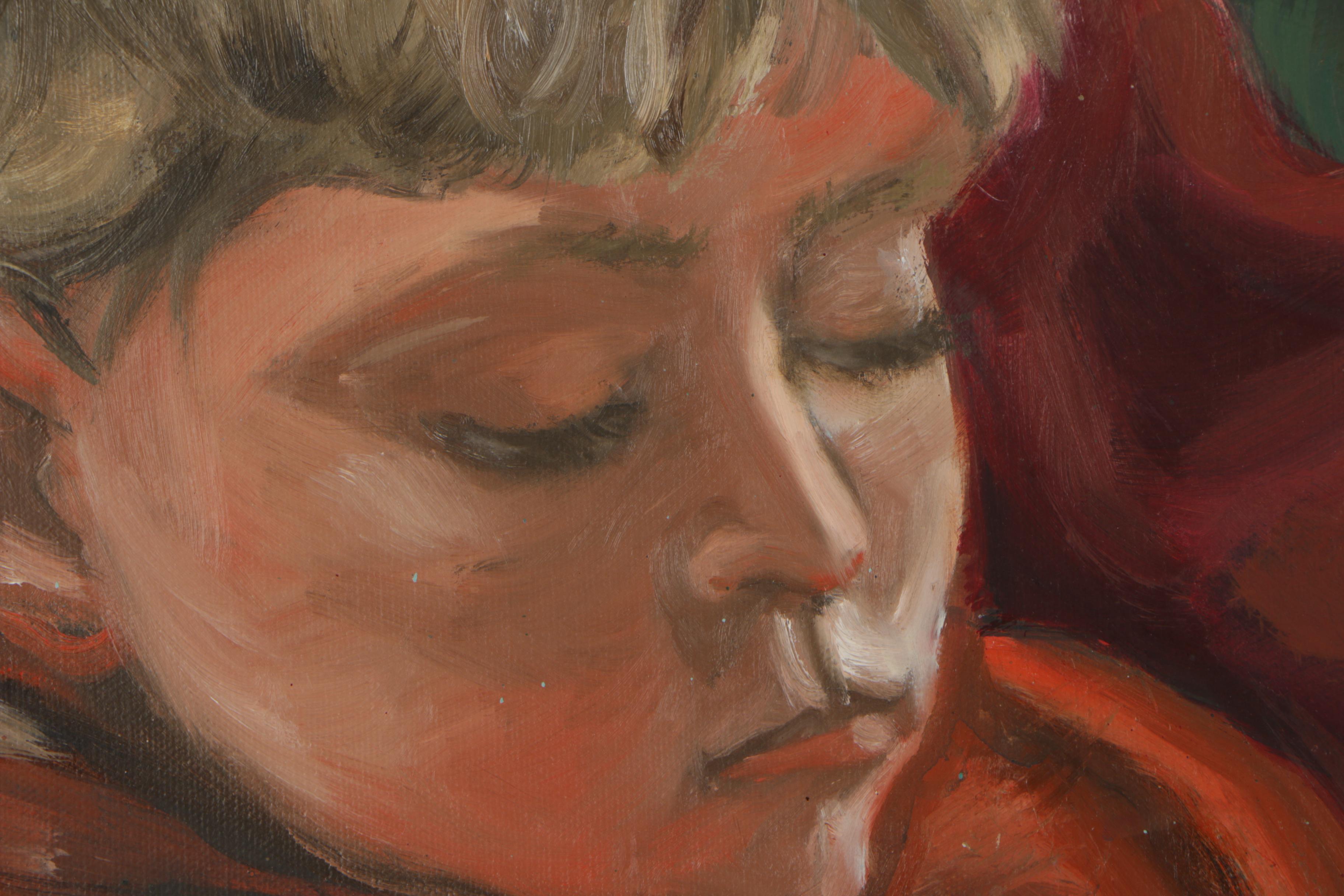 R. Kleinsteuber Oil Painting of Reading Boy