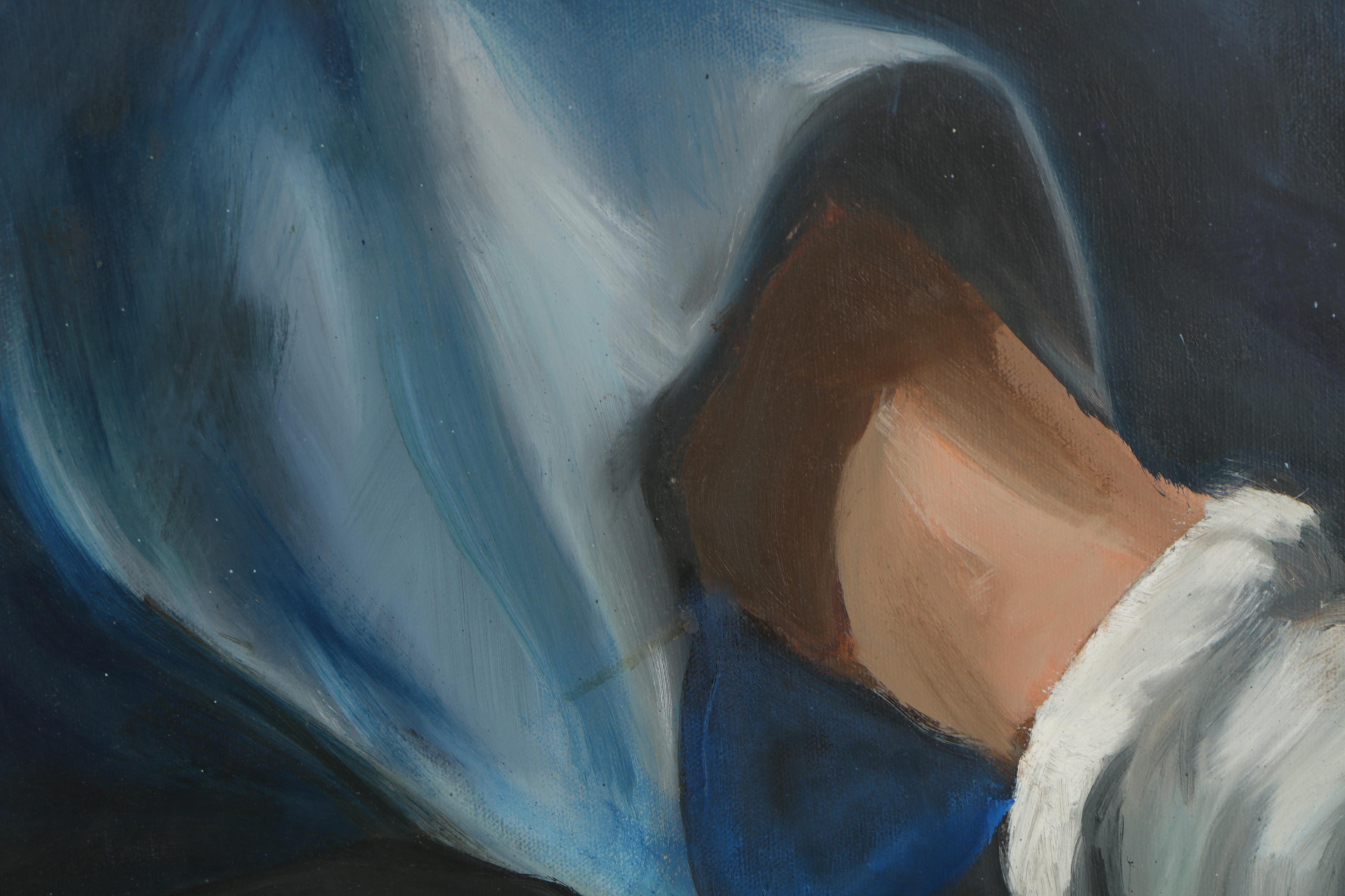 R. Kleinsteuber Oil Painting of Reading Boy