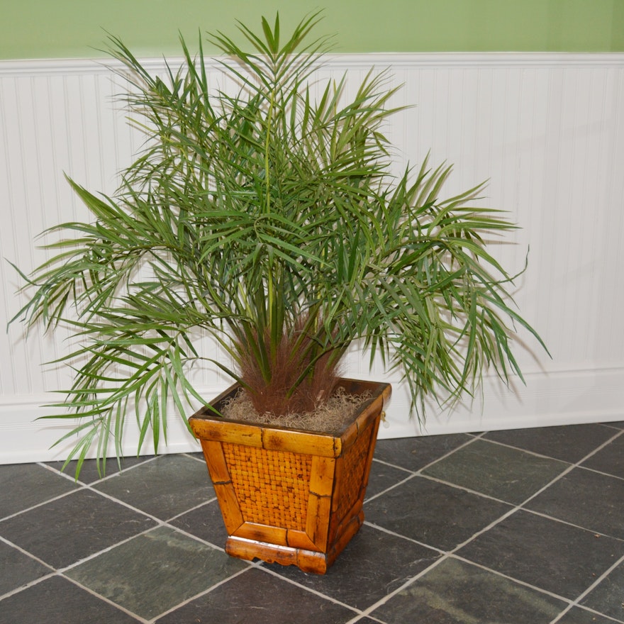 Faux Palm In Bamboo Planter