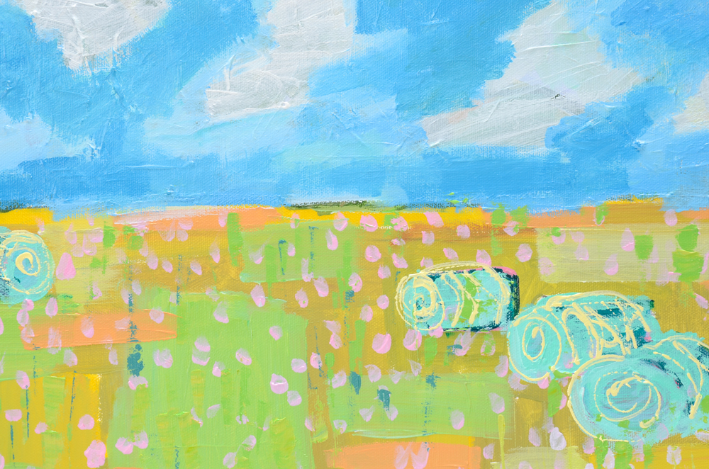 Kaitlin Roberts Acrylic Painting on Canvas "Hay Bales in a Field"