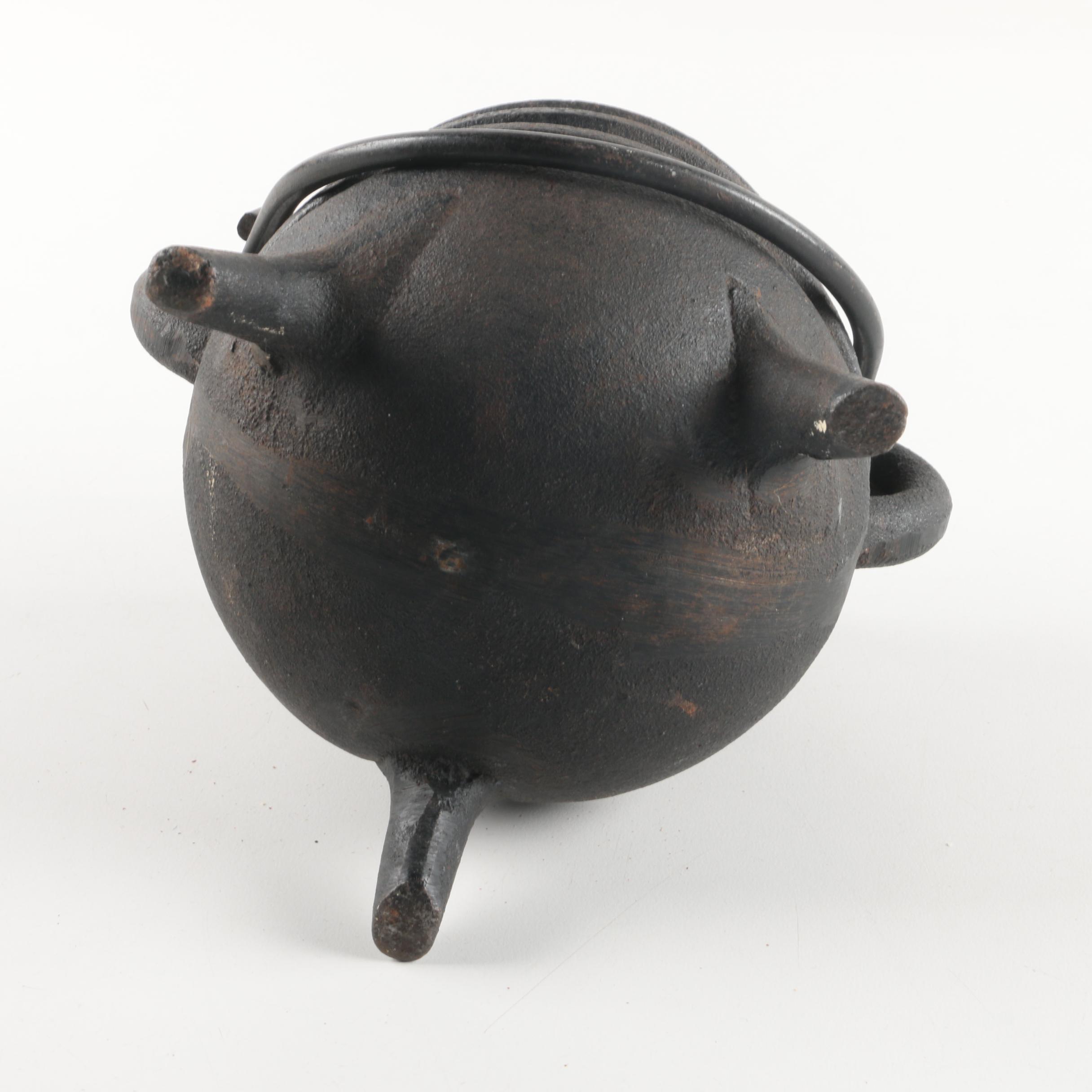 Cast Iron and Brass Footed Fire Starter Pot