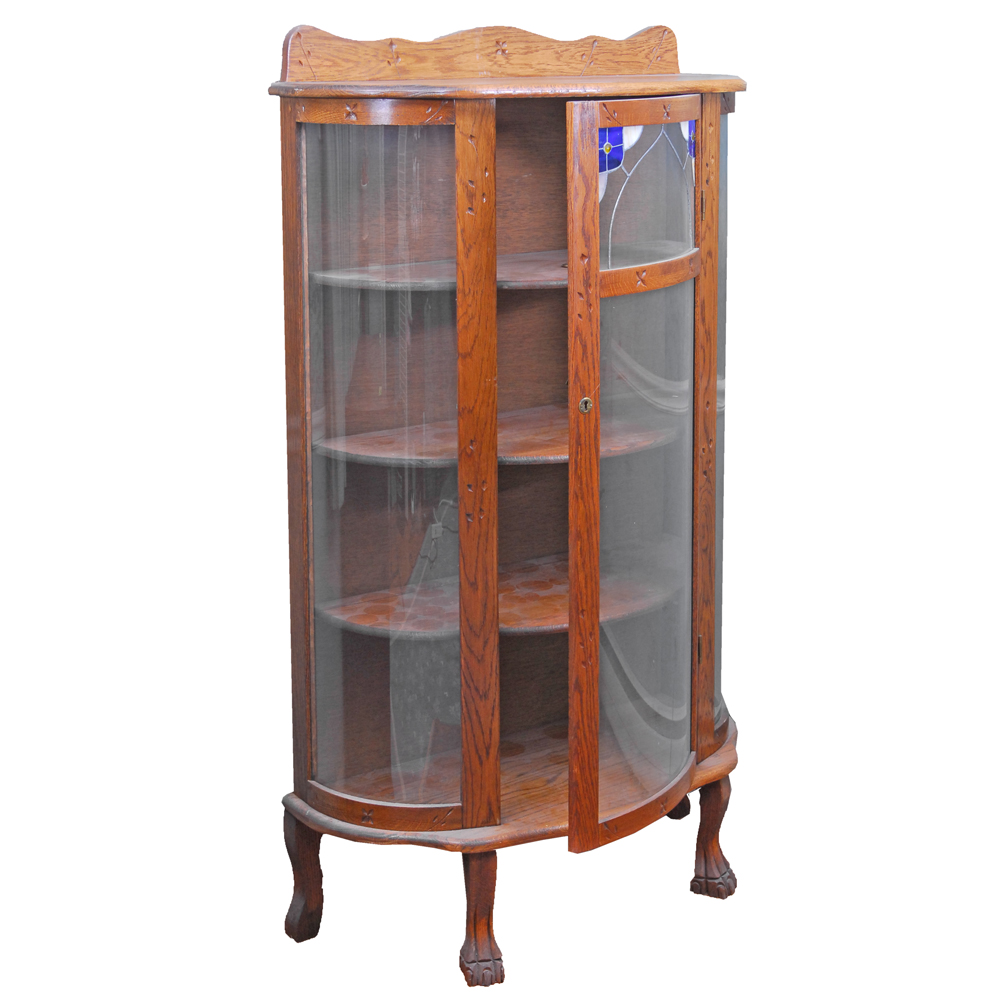 Oak Curio Cabinet with Stained Glass
