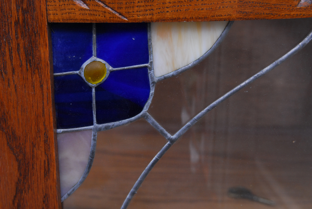 Oak Curio Cabinet with Stained Glass