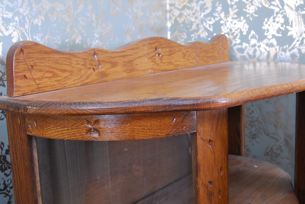 Oak Curio Cabinet with Stained Glass