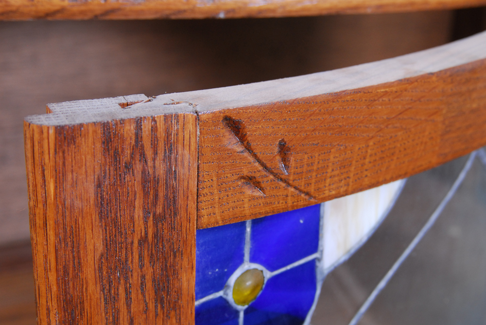 Oak Curio Cabinet with Stained Glass