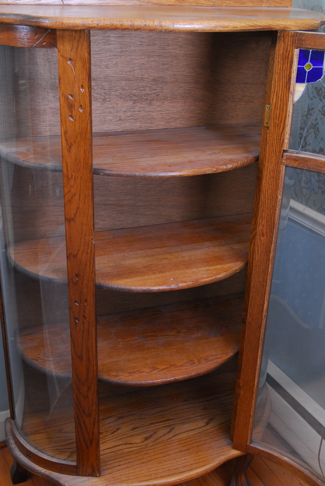 Oak Curio Cabinet with Stained Glass
