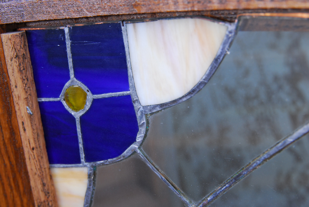 Oak Curio Cabinet with Stained Glass