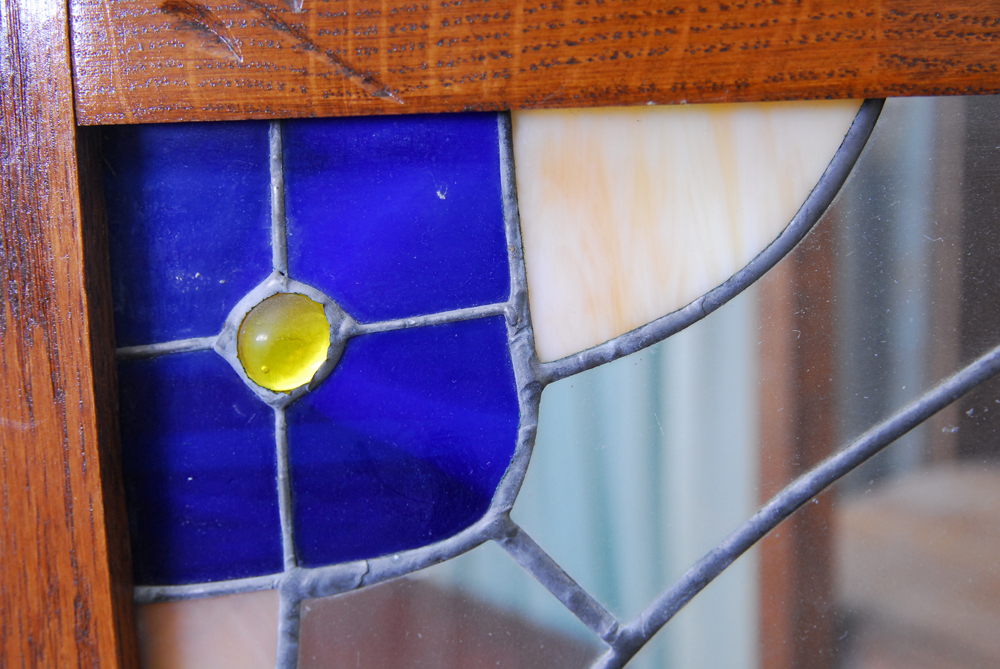 Oak Curio Cabinet with Stained Glass