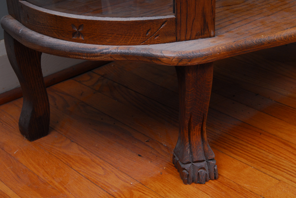 Oak Curio Cabinet with Stained Glass
