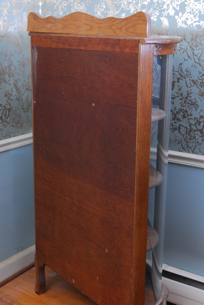 Oak Curio Cabinet with Stained Glass