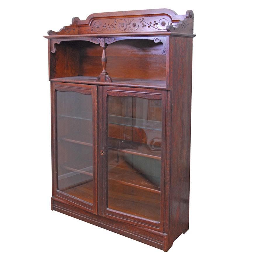 Antique Eastlake Oak Display Cabinet
