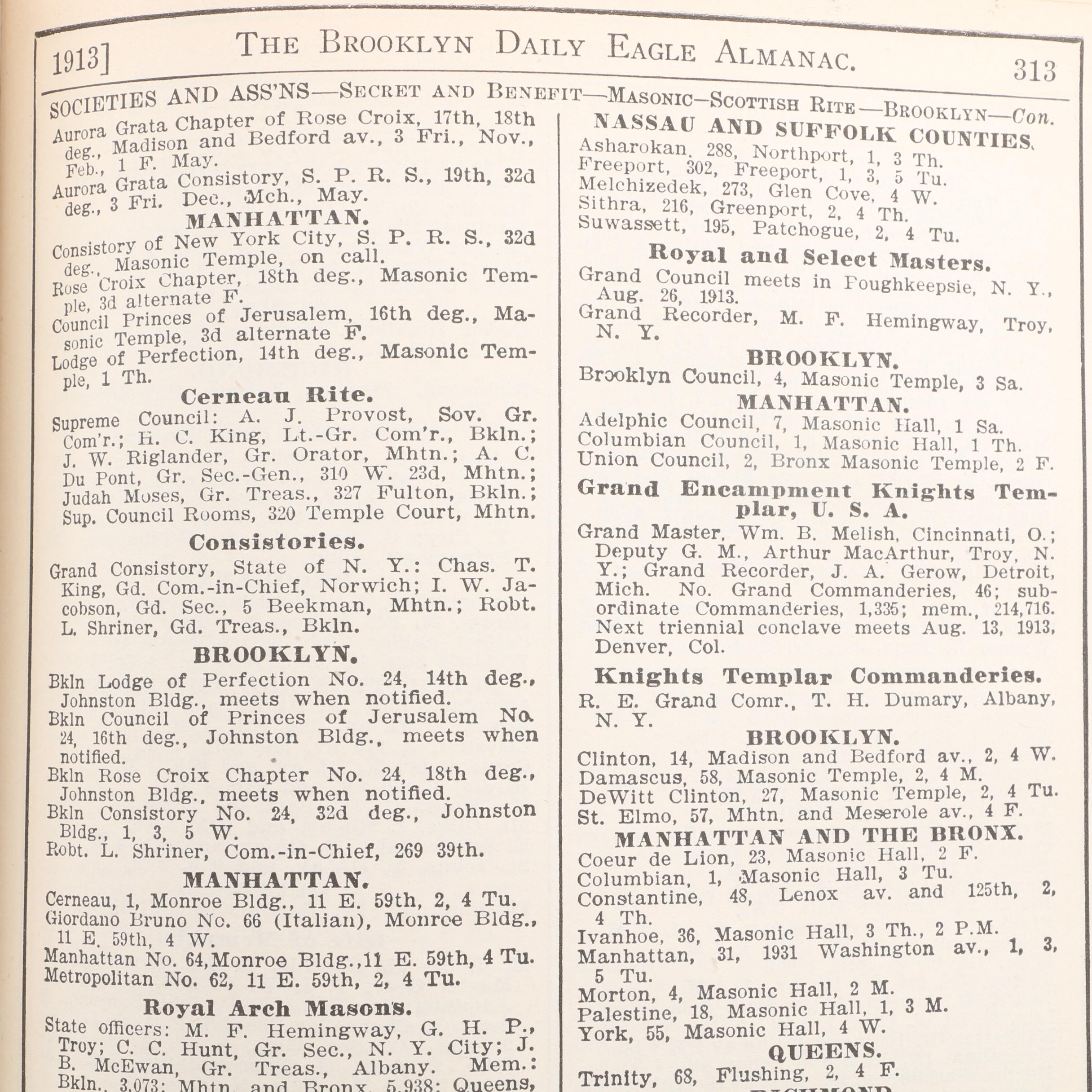 1913 "Brooklyn Daily Eagle Almanac" With Map of Queens, NY